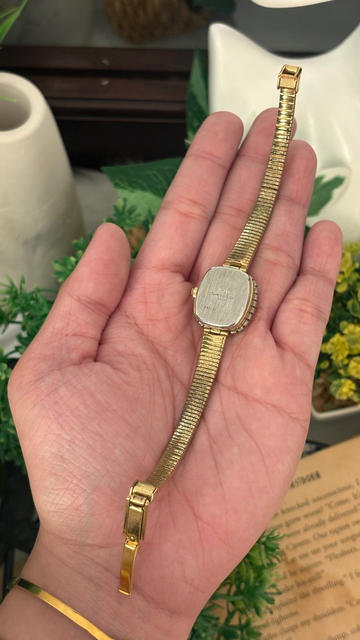 Rare Vintage Itraco Multi-Gem Accent Mini Tank Dress Watch in Gold Tone Quartz