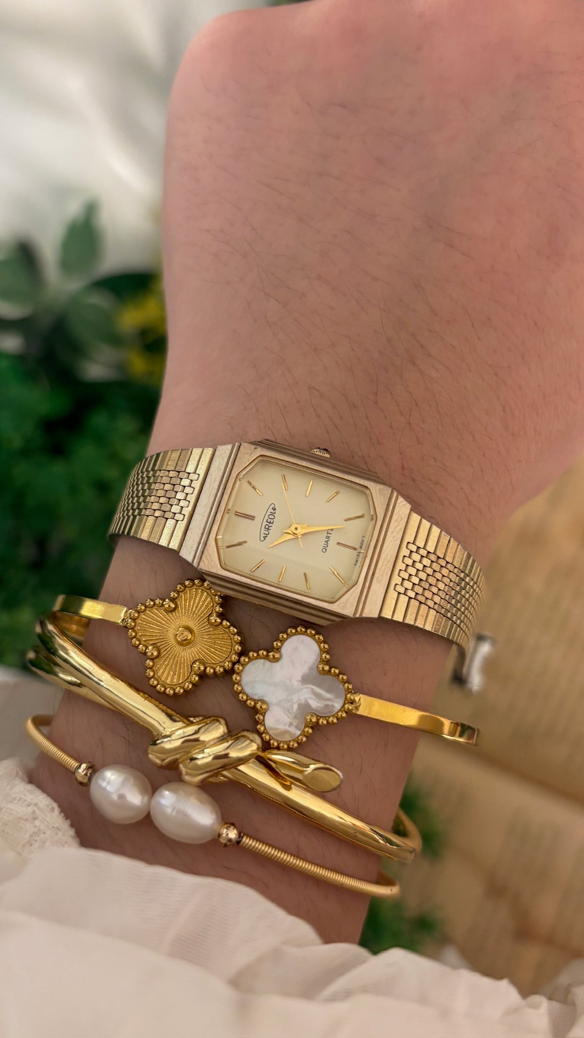 Vintage Aureole Tank Dress Watch in Gold Tone Quartz