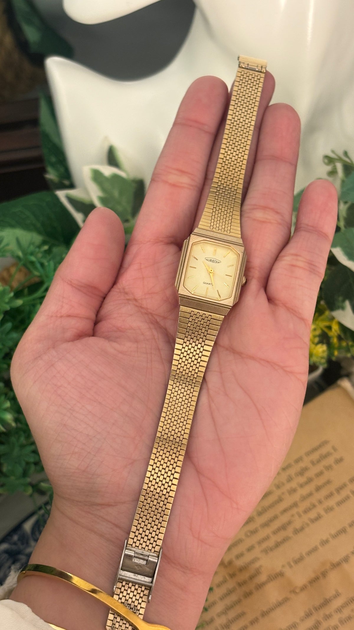 Vintage Aureole Tank Dress Watch in Gold Tone Quartz