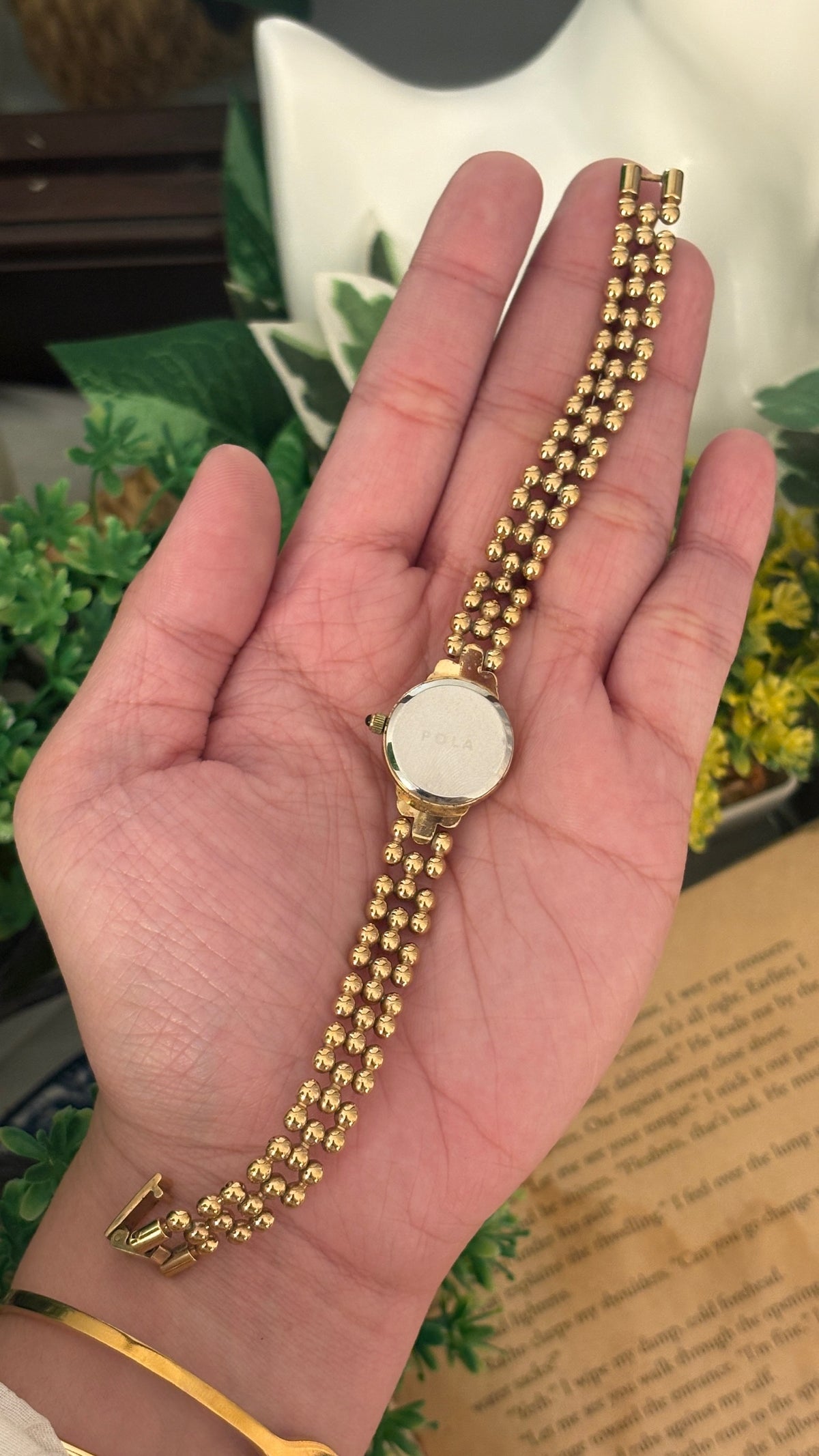 Rare Vintage Pola Coquette Bead Bracelet Watch in Gold Tone Quartz