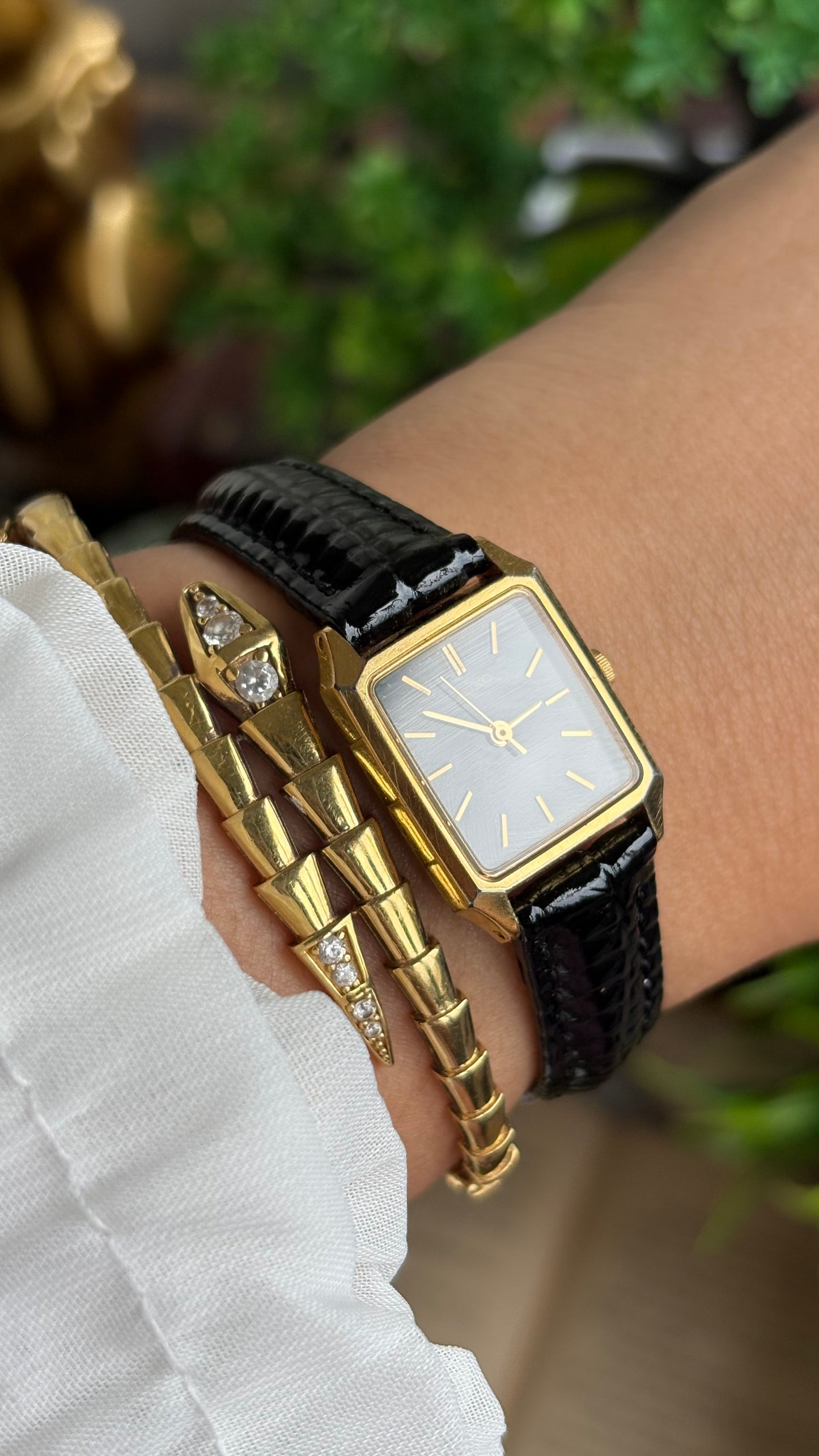 Vintage Seiko Mini Tank Women’s Dress Watch in Black Leather Strap Black Dial