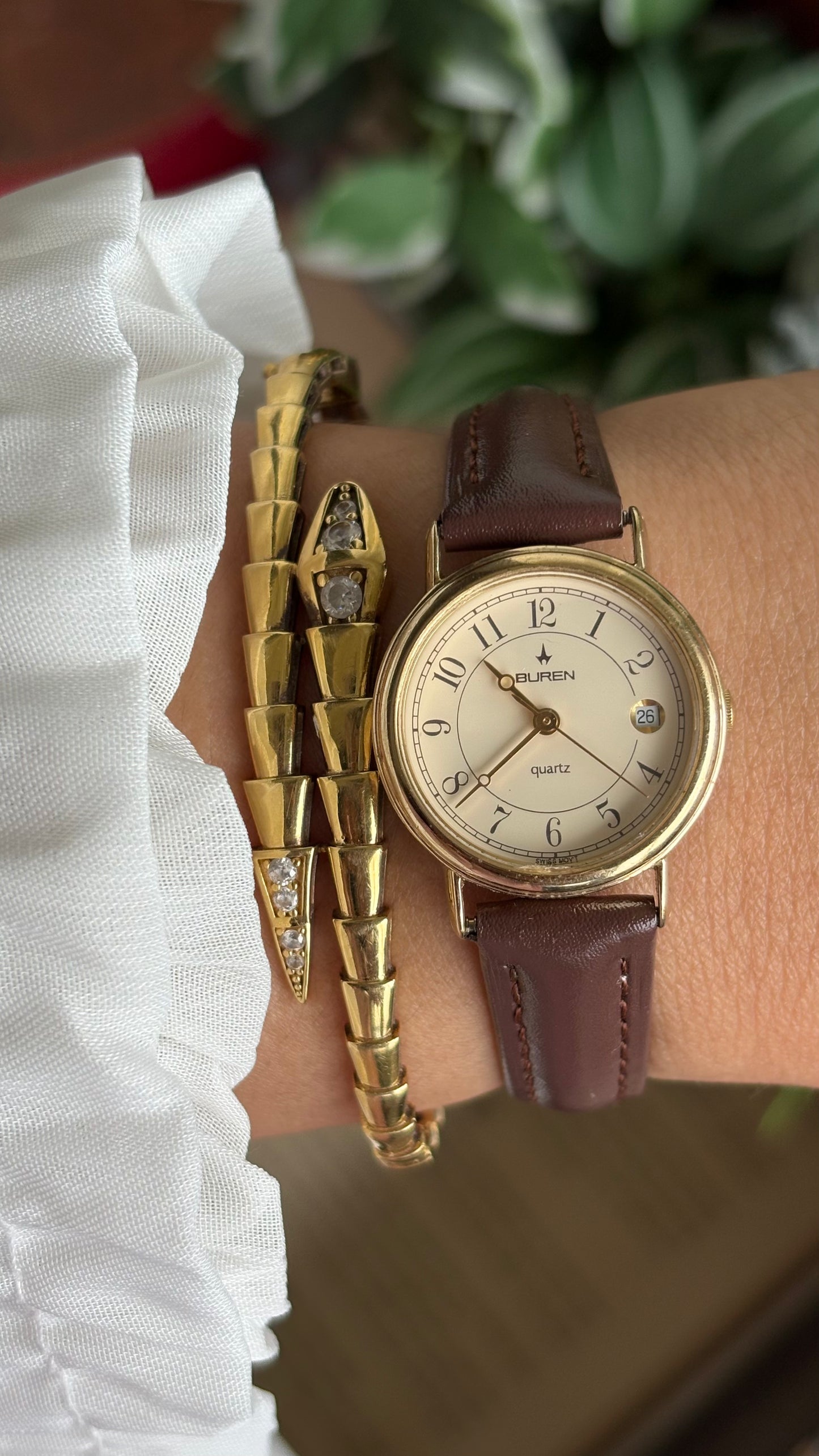 Vintage Buren Women’s Dress Watch in Brown Leather Strap