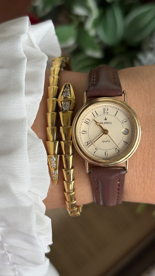 Vintage Buren Women’s Dress Watch in Brown Leather Strap