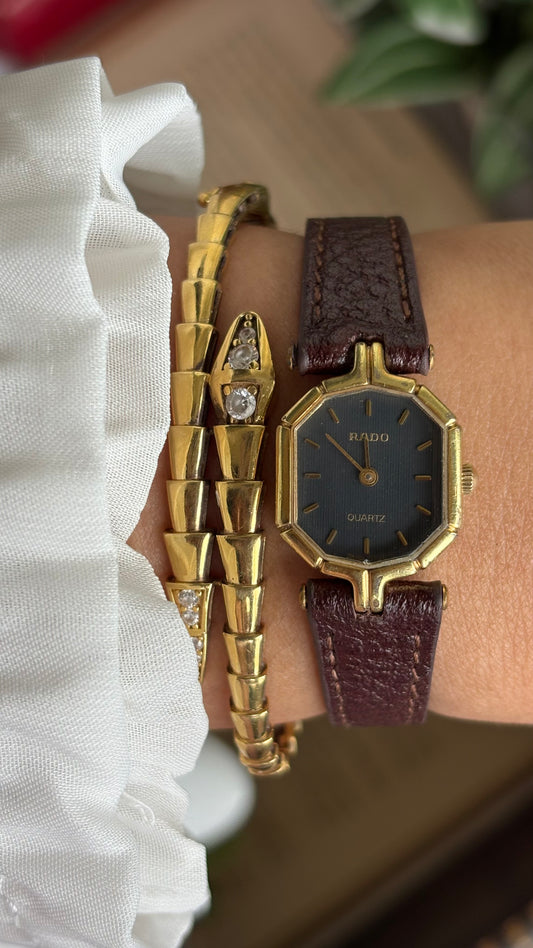 Vintage RADO Women’s Dress Watch in Brown Leather Strap Black Dial