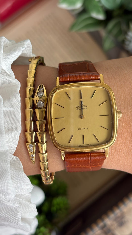 Vintage Omega De Ville Men’s Dress Watch in Brown Leather Strap with Omega Box
