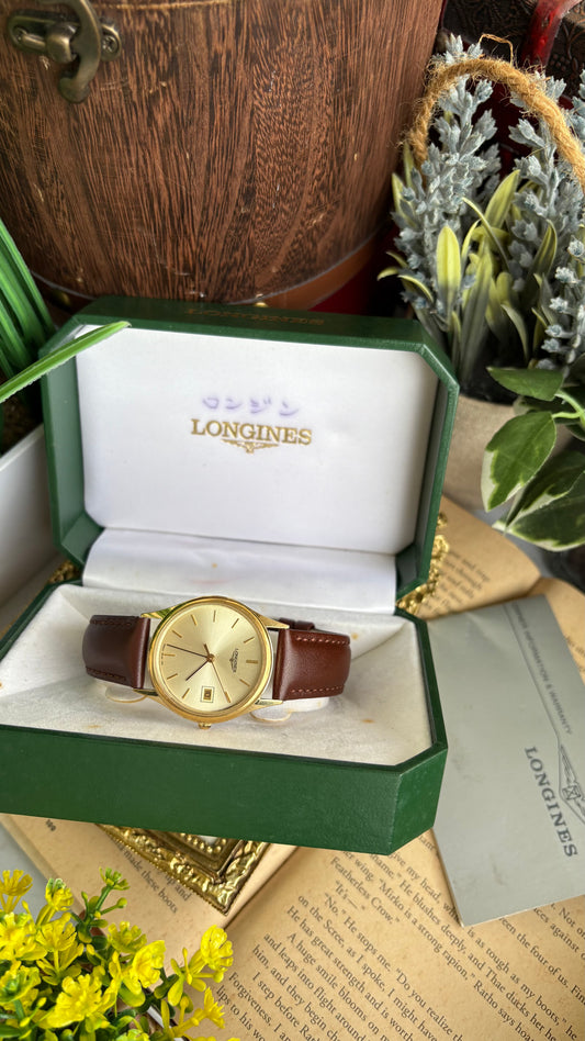 Vintage Longines Swiss Watch in Leather Strap with Day-Date (Unisex)