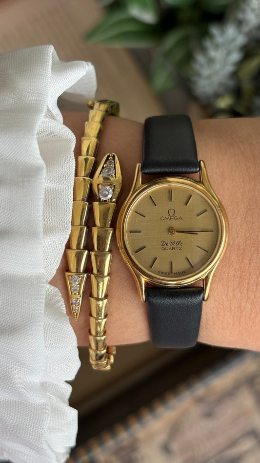 Vintage Omega De Vile Women’s Dress Watch in Black Leather Strap with Omega Box