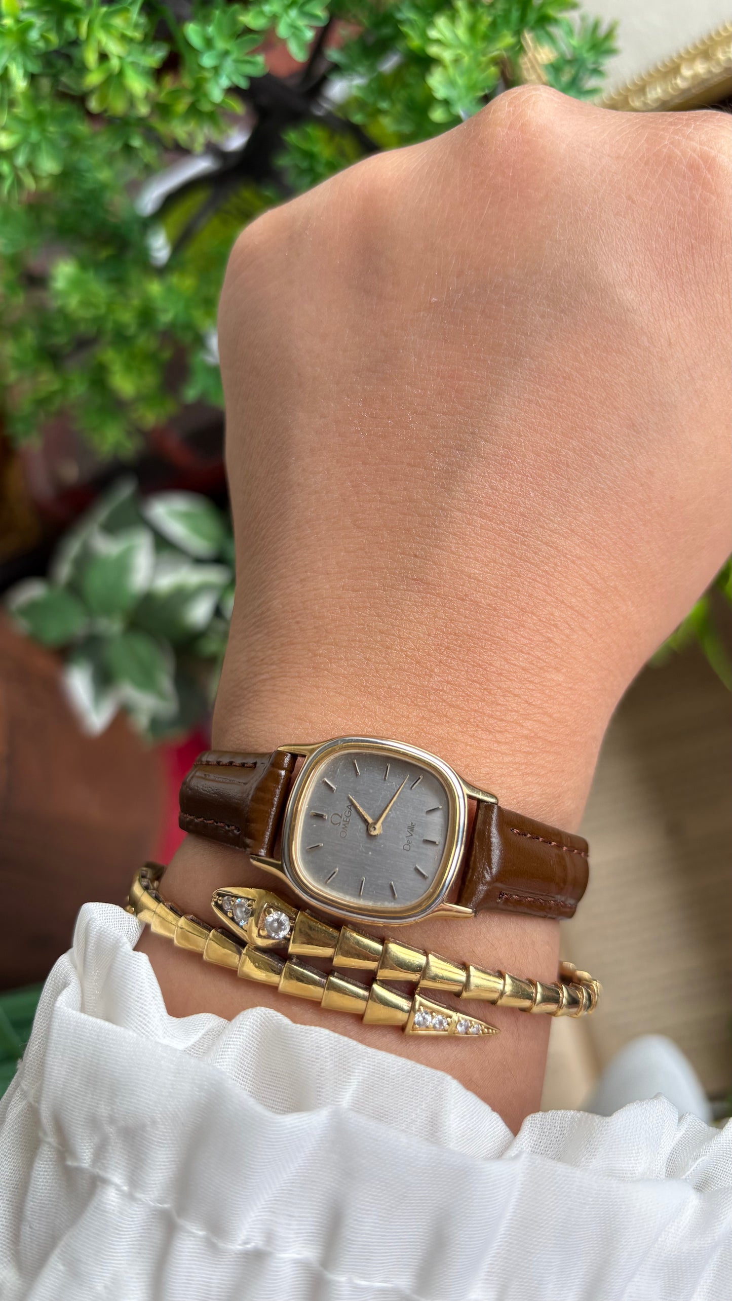 Vintage Omega De Ville Mini Tank Women’s Dress Watch in Black Leather Strap with Omega Box