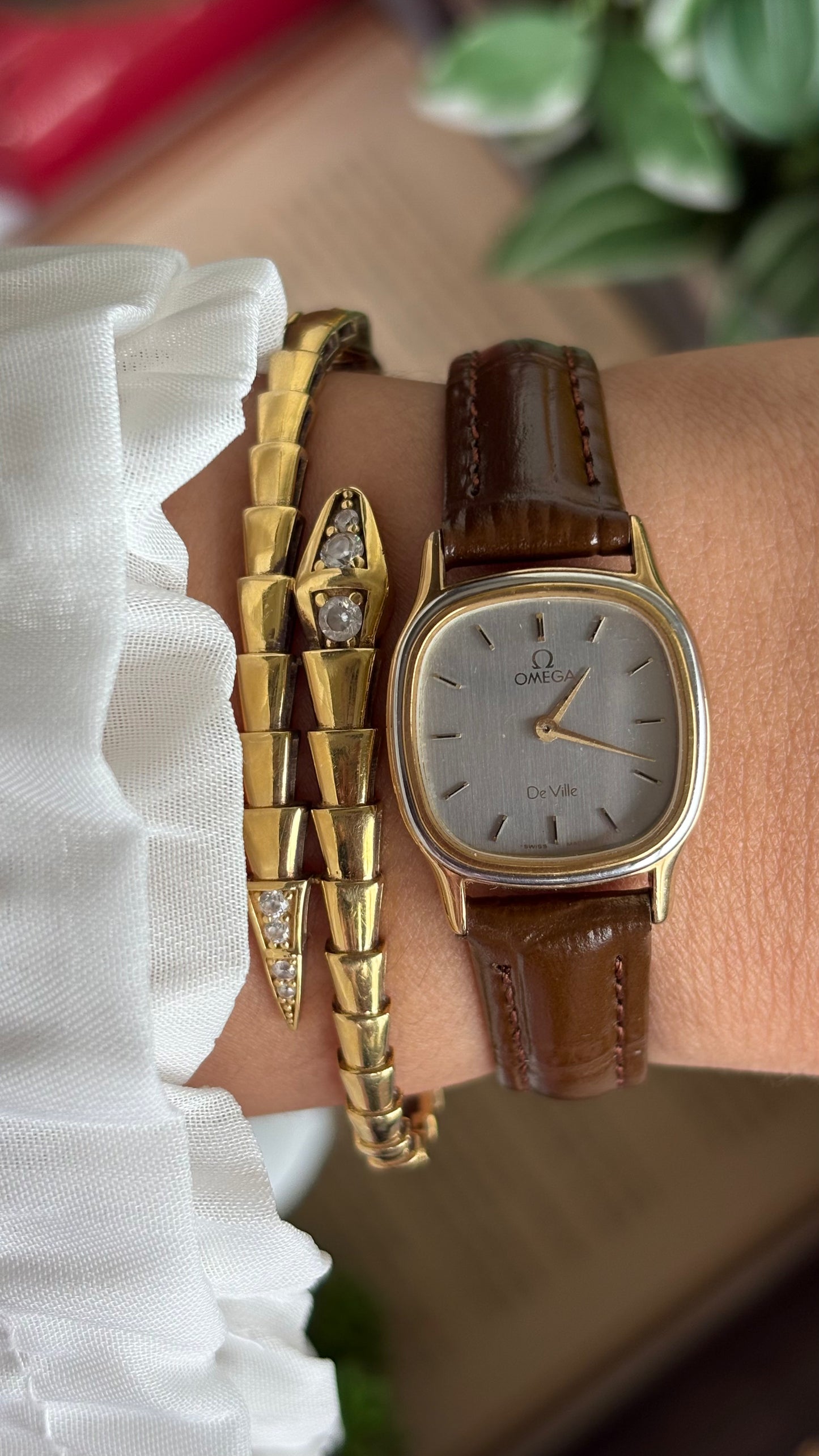 Vintage Omega De Ville Mini Tank Women’s Dress Watch in Black Leather Strap with Omega Box