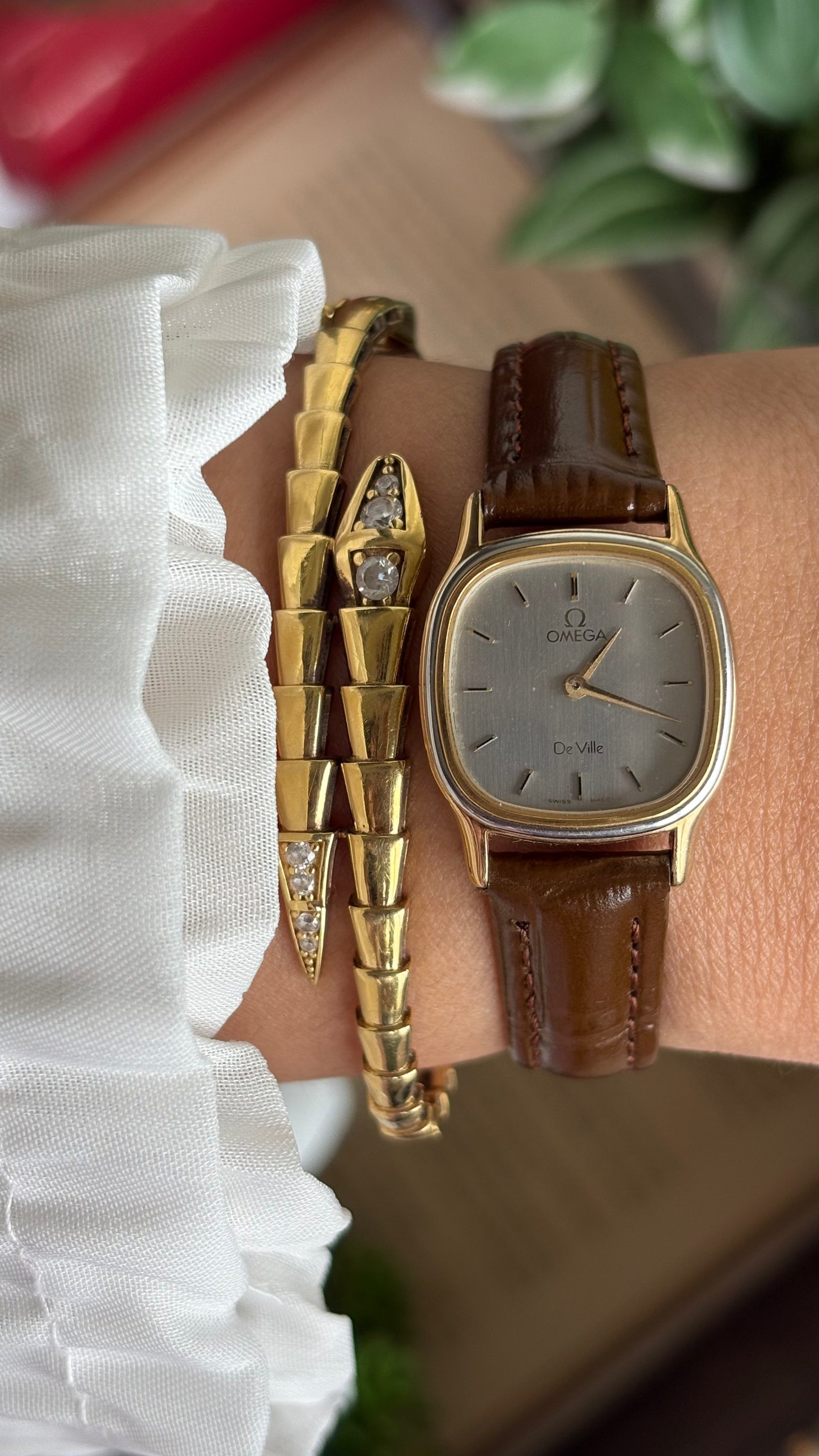 Vintage Omega De Ville Mini Tank Women’s Dress Watch in Black Leather Strap with Omega Box