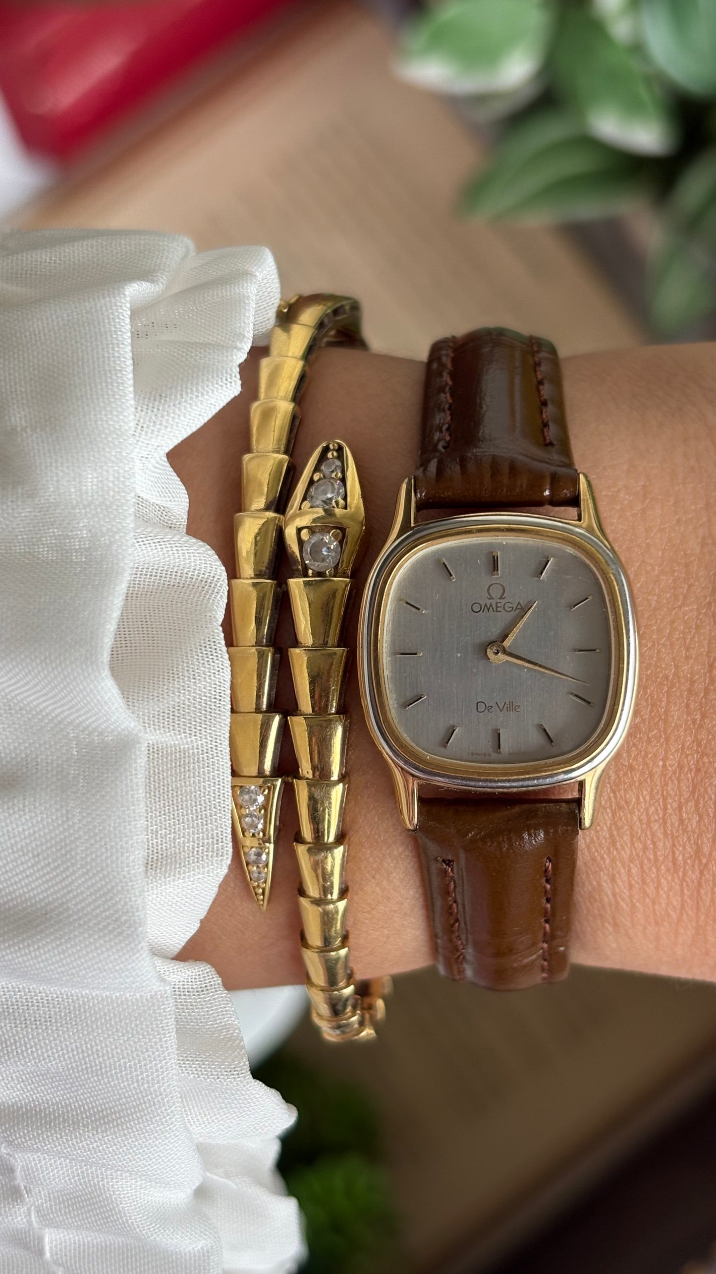 Vintage Omega De Ville Mini Tank Women’s Dress Watch in Black Leather Strap with Omega Box