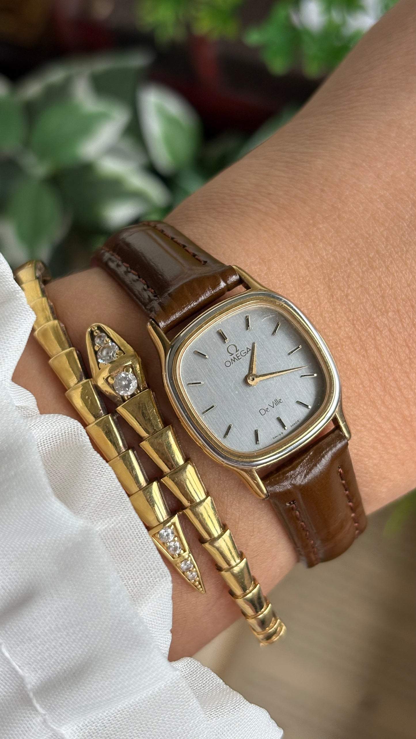 Vintage Omega De Ville Mini Tank Women’s Dress Watch in Black Leather Strap with Omega Box