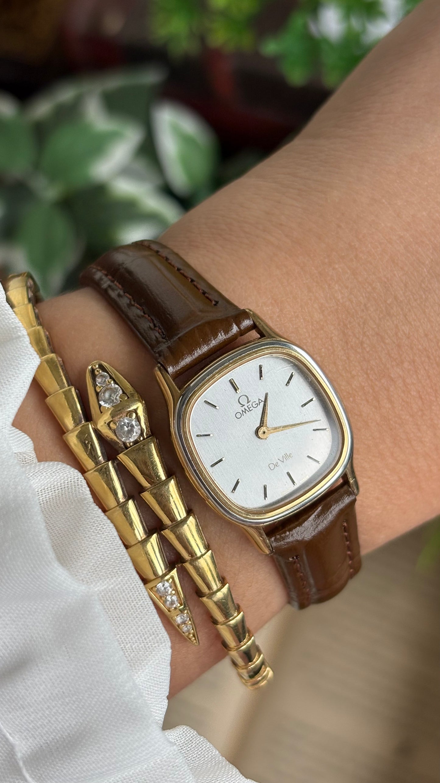 Vintage Omega De Ville Mini Tank Women’s Dress Watch in Black Leather Strap with Omega Box