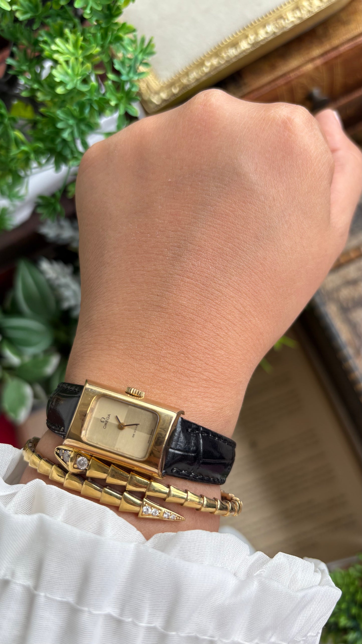Vintage Omega De Ville Mini Tank Women’s Dress Watch in Black Leather Strap with Omega Box