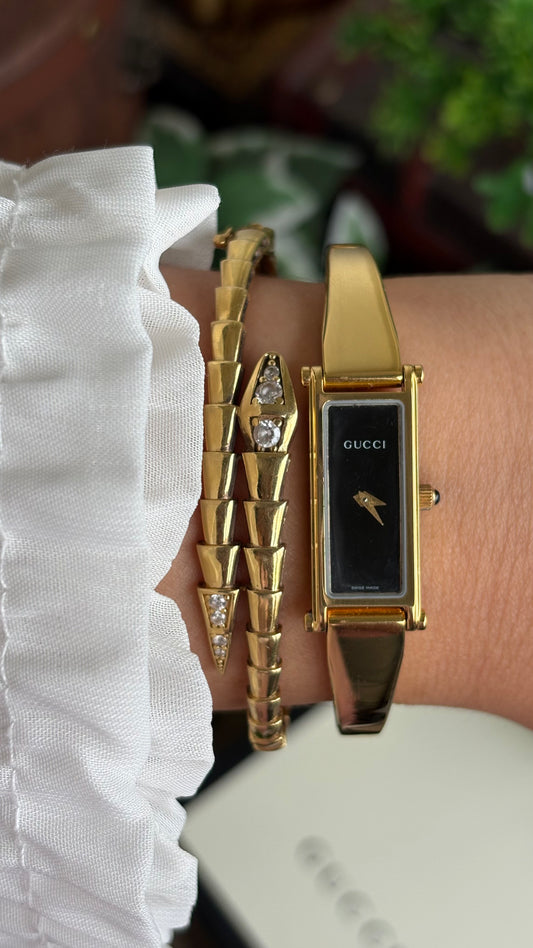 Vintage Gucci 1500L Watch in Gold Tone Black Dial with Gucci Box