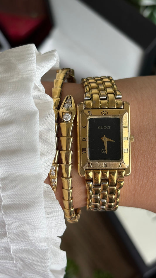 Vintage Gucci 4200L Tank Watch in Gold Tone Black Dial with Gucci Box