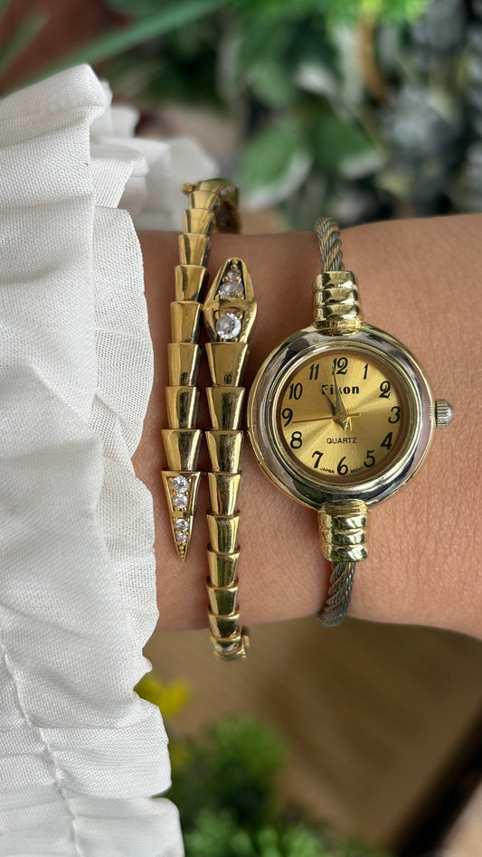 Vintage Eikon Dainty Bangle Watch in Two Tone