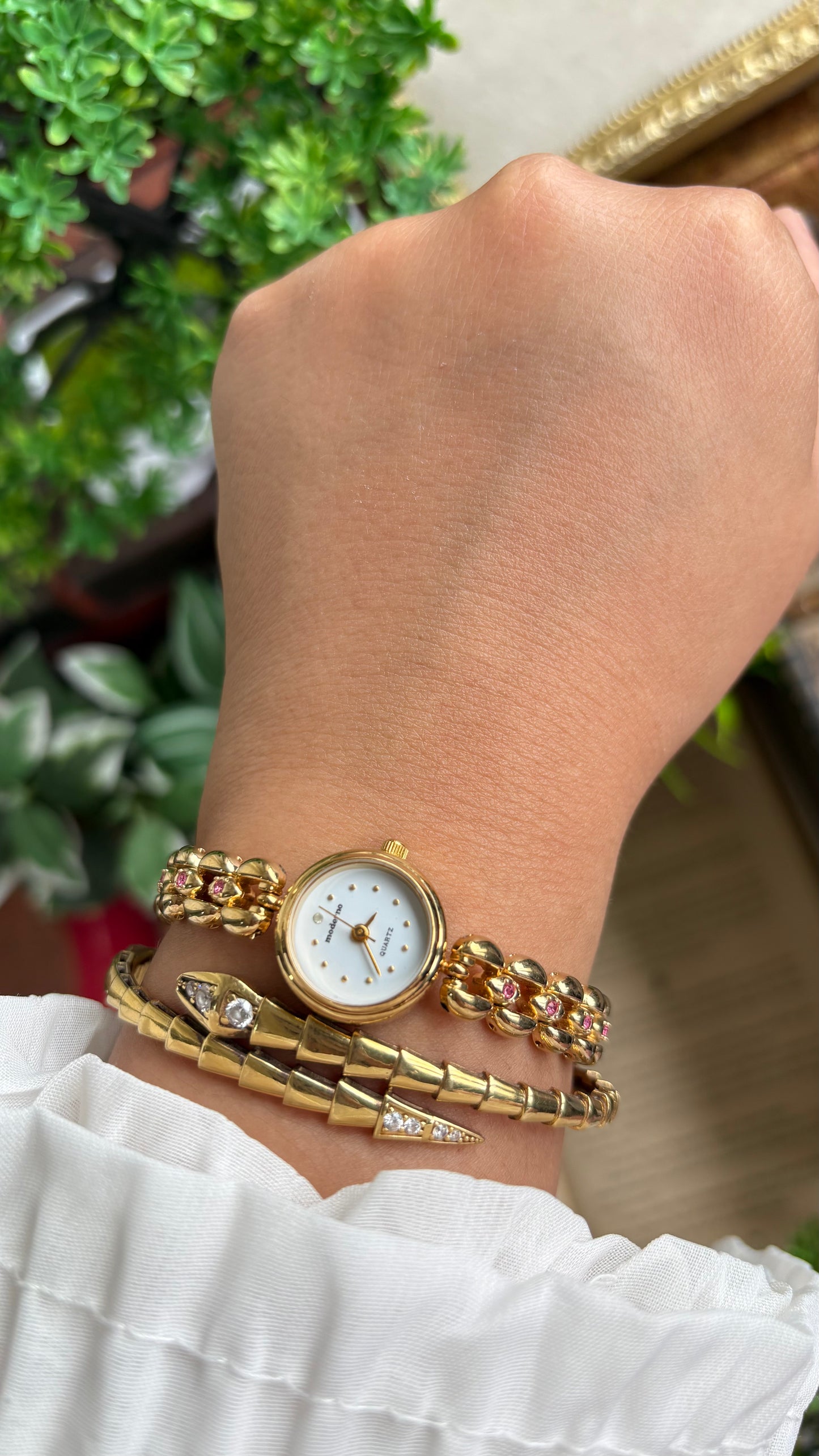 Extremely Rare Vintage Moderno Watch in Gold Tone with 20 Genuine Rubies