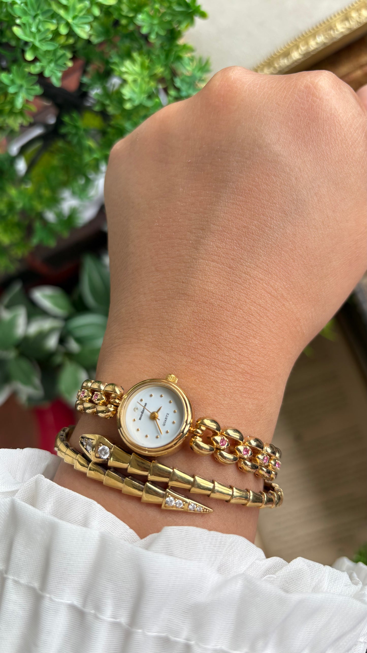 Extremely Rare Vintage Moderno Watch in Gold Tone with 20 Genuine Rubies