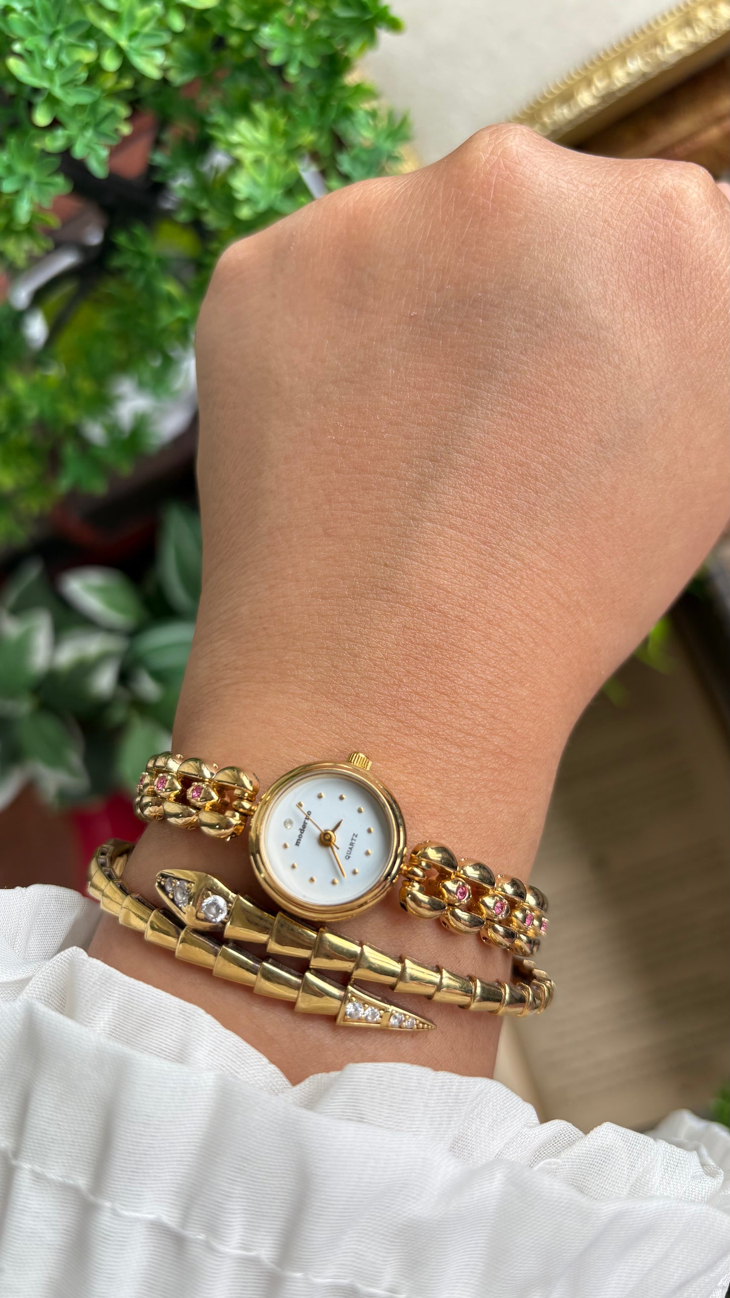 Extremely Rare Vintage Moderno Watch in Gold Tone with 20 Genuine Rubies