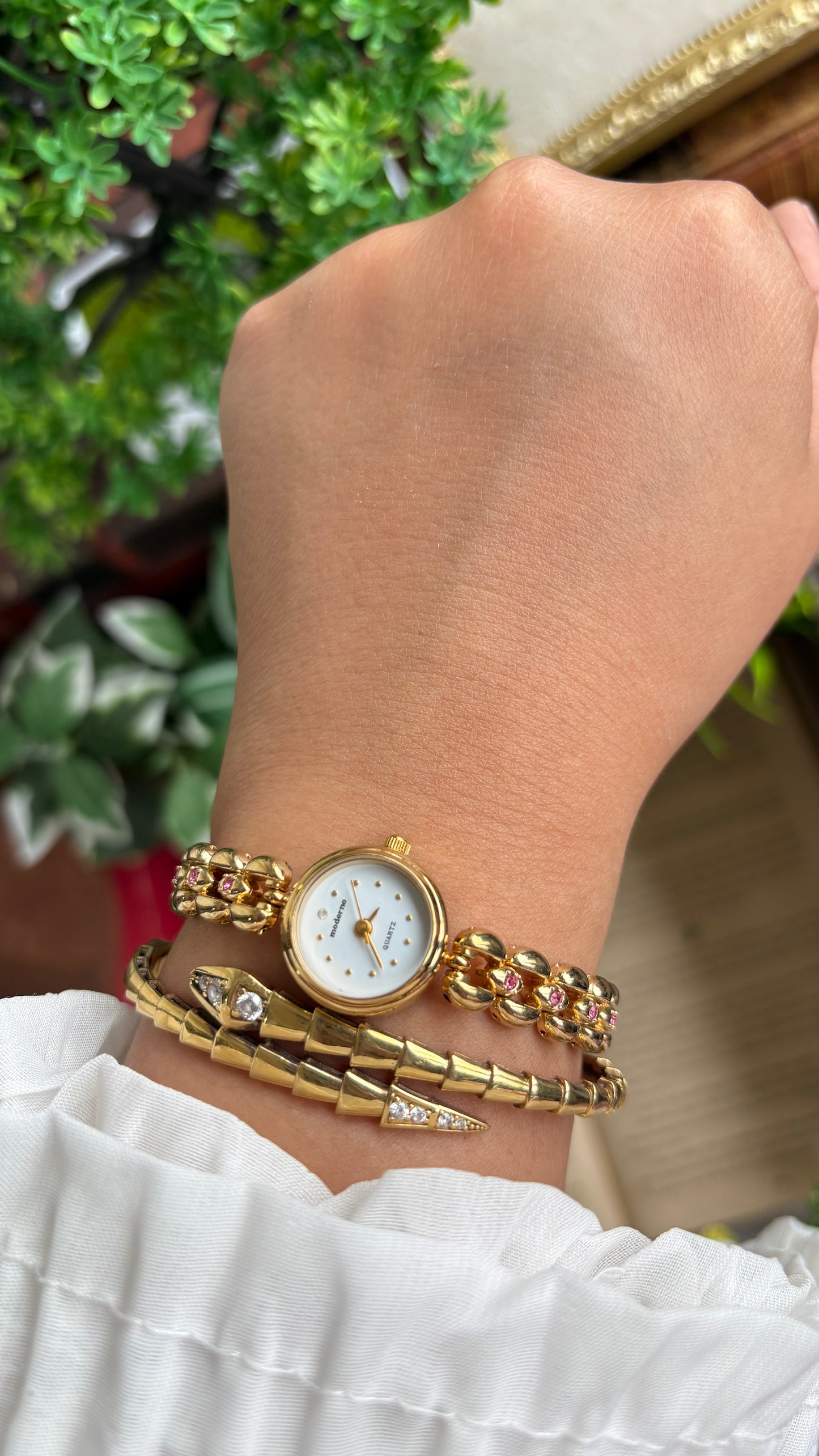 Extremely Rare Vintage Moderno Watch in Gold Tone with 20 Genuine Rubies