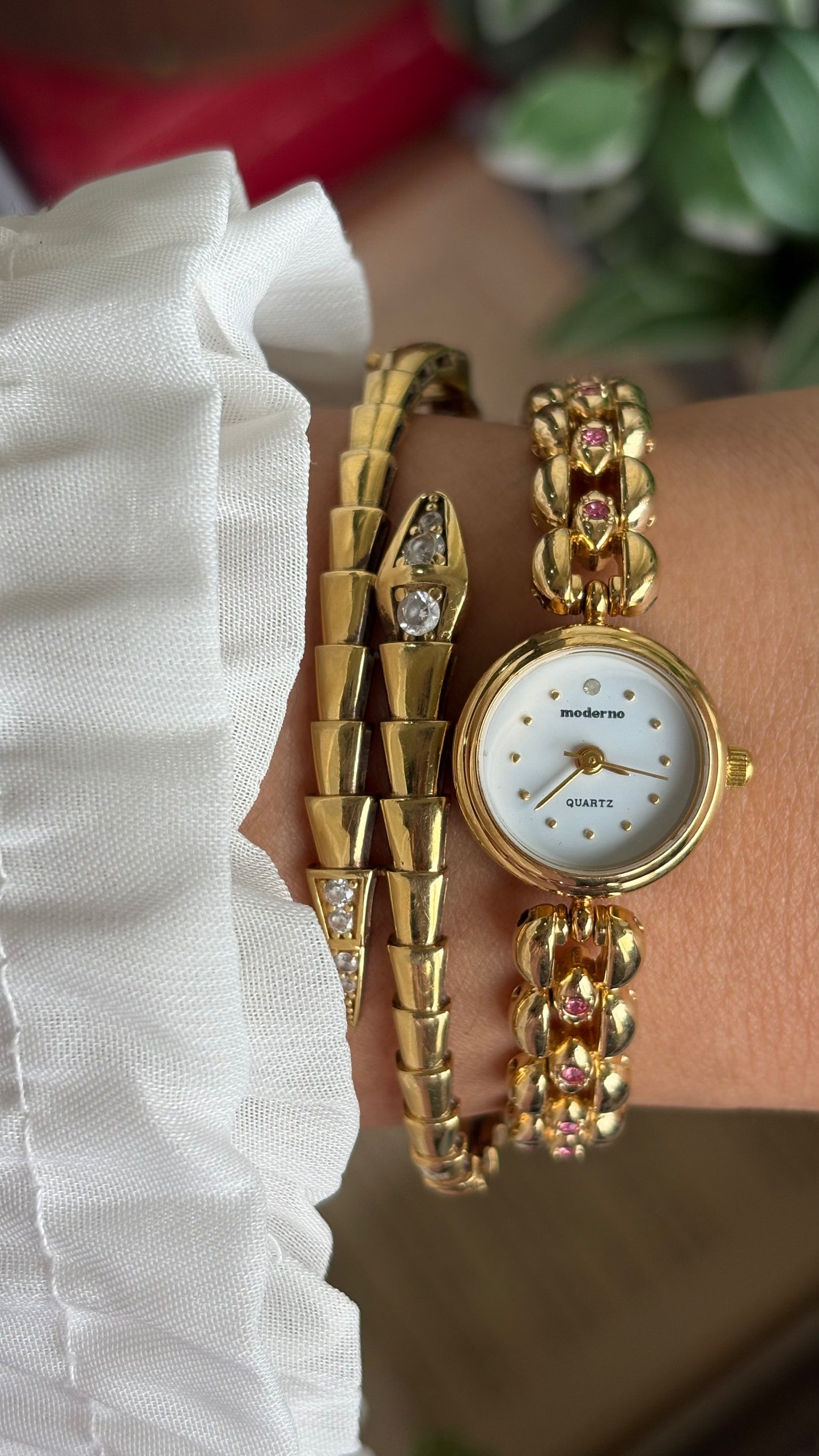 Extremely Rare Vintage Moderno Watch in Gold Tone with 20 Genuine Rubies