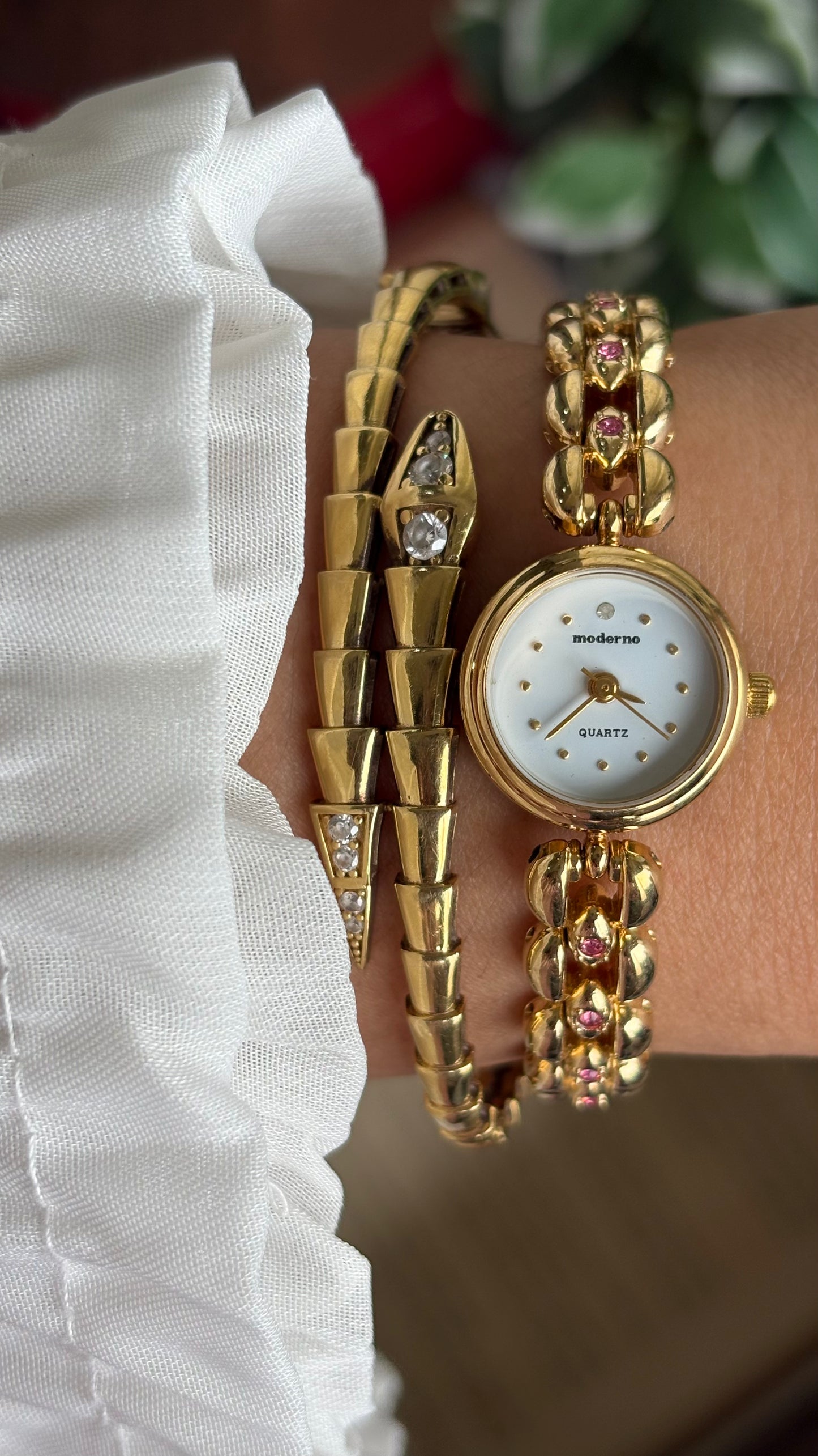 Extremely Rare Vintage Moderno Watch in Gold Tone with 20 Genuine Rubies