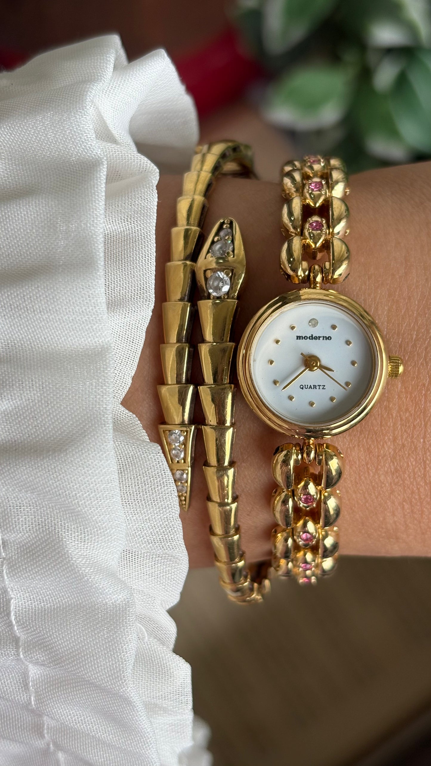Extremely Rare Vintage Moderno Watch in Gold Tone with 20 Genuine Rubies