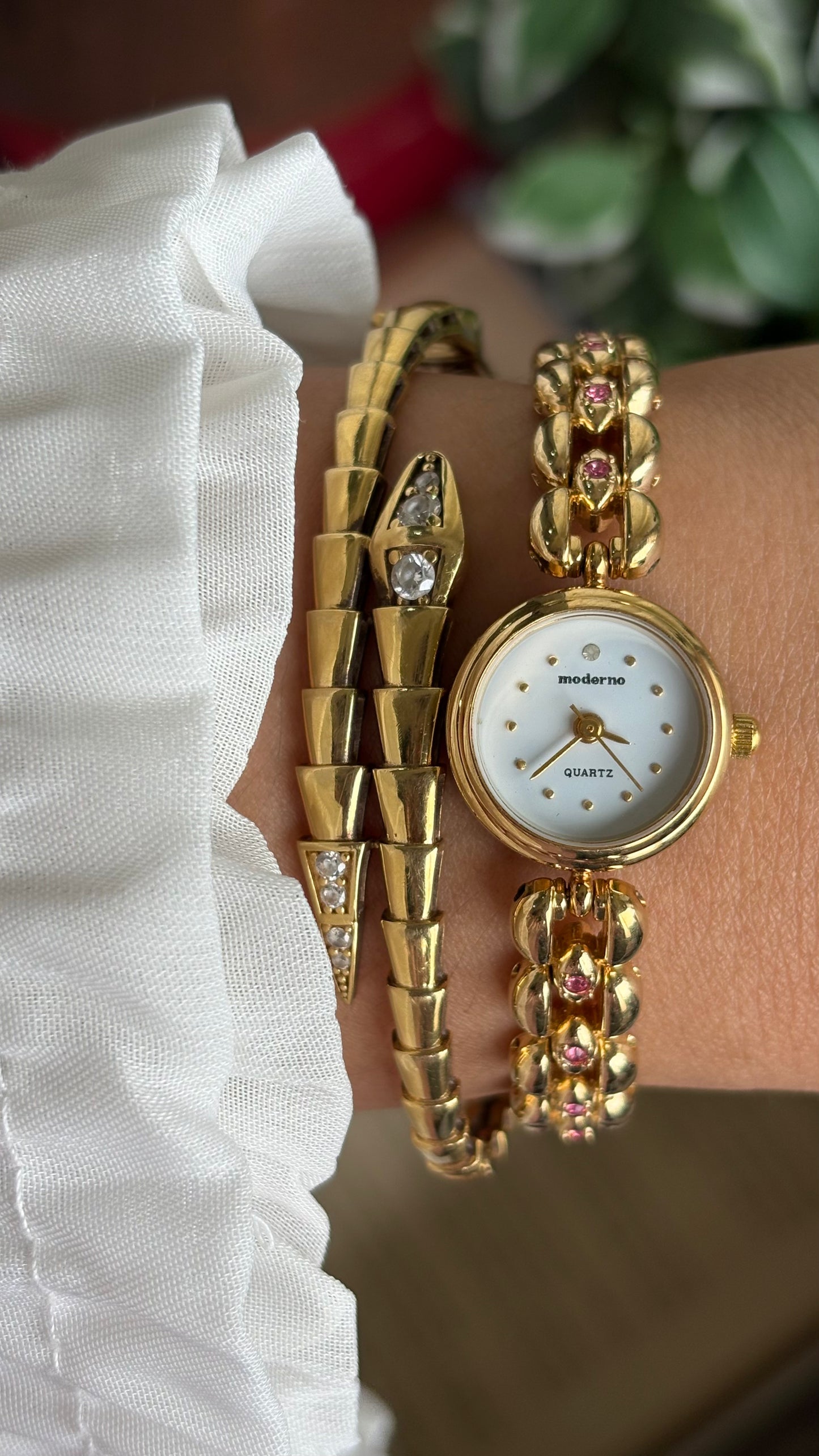 Extremely Rare Vintage Moderno Watch in Gold Tone with 20 Genuine Rubies