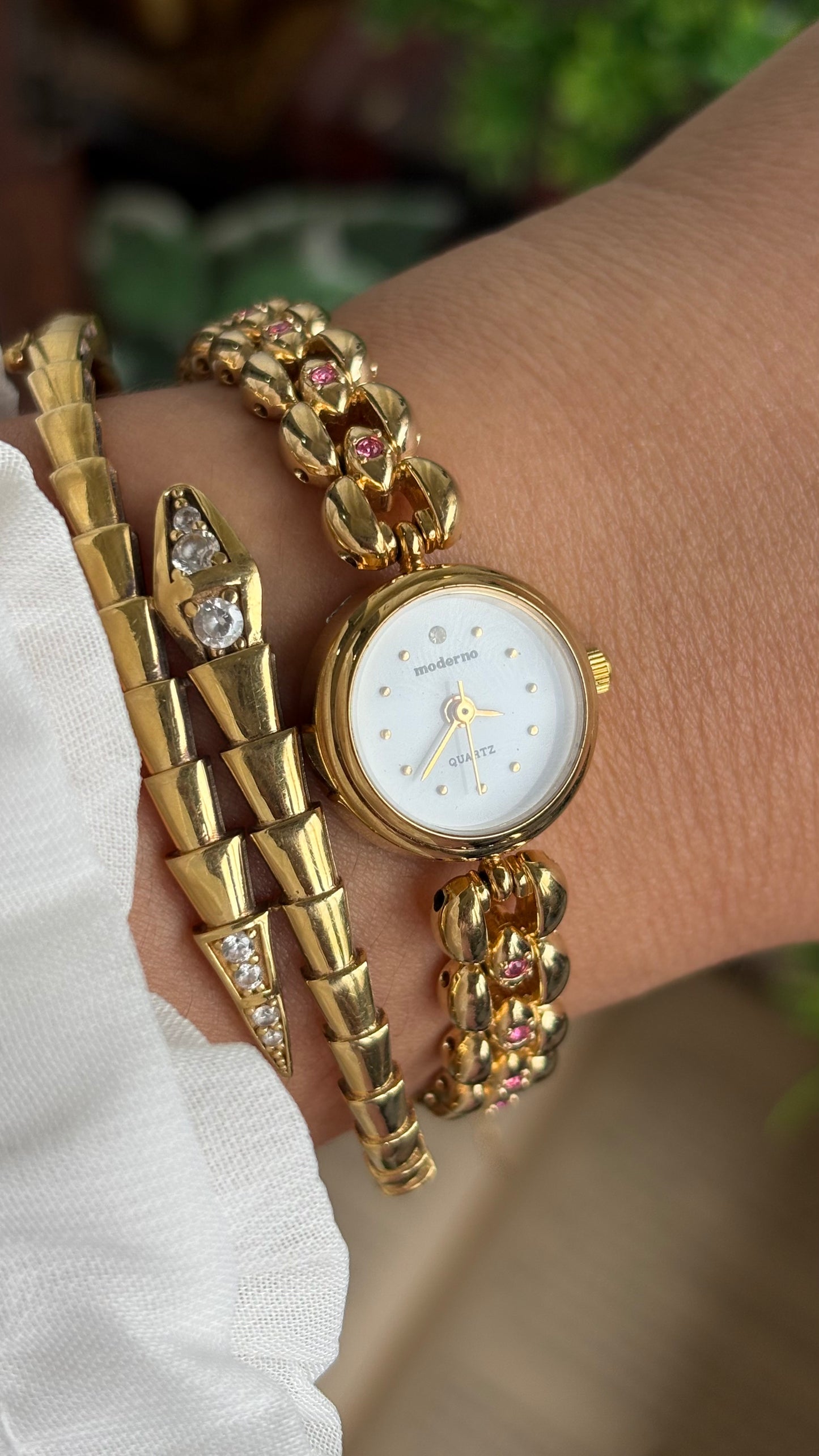 Extremely Rare Vintage Moderno Watch in Gold Tone with 20 Genuine Rubies