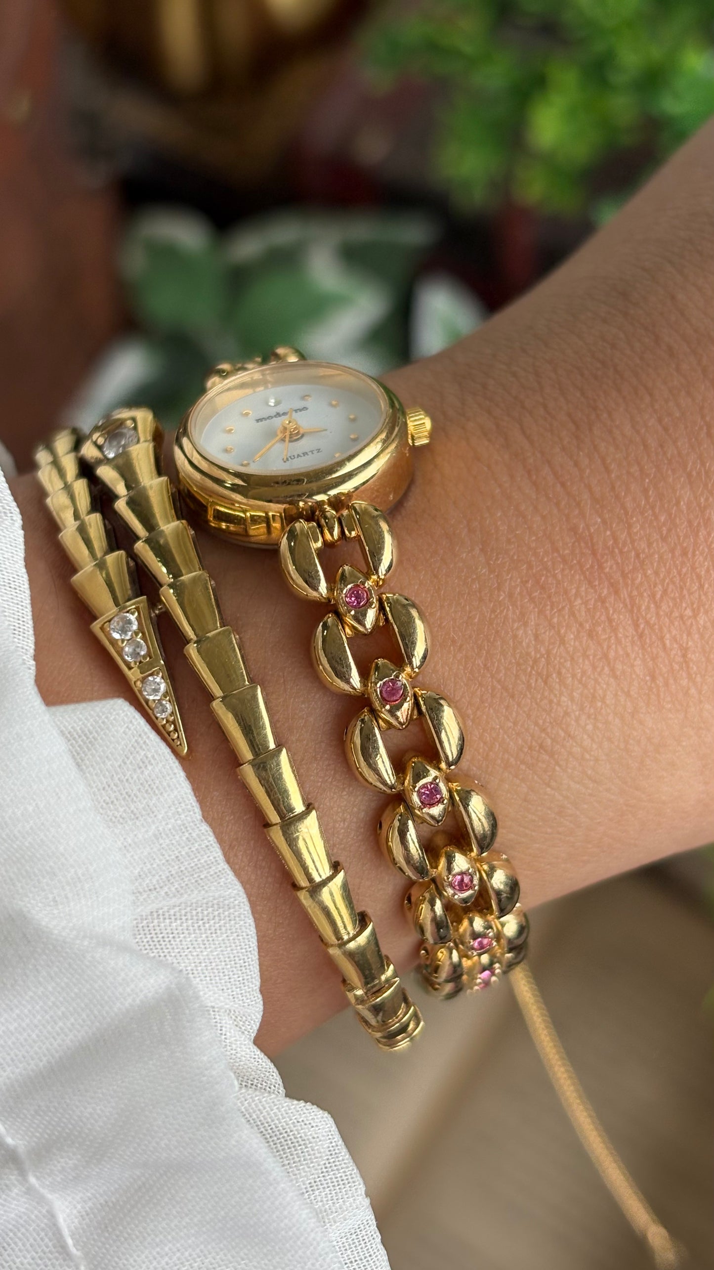 Extremely Rare Vintage Moderno Watch in Gold Tone with 20 Genuine Rubies