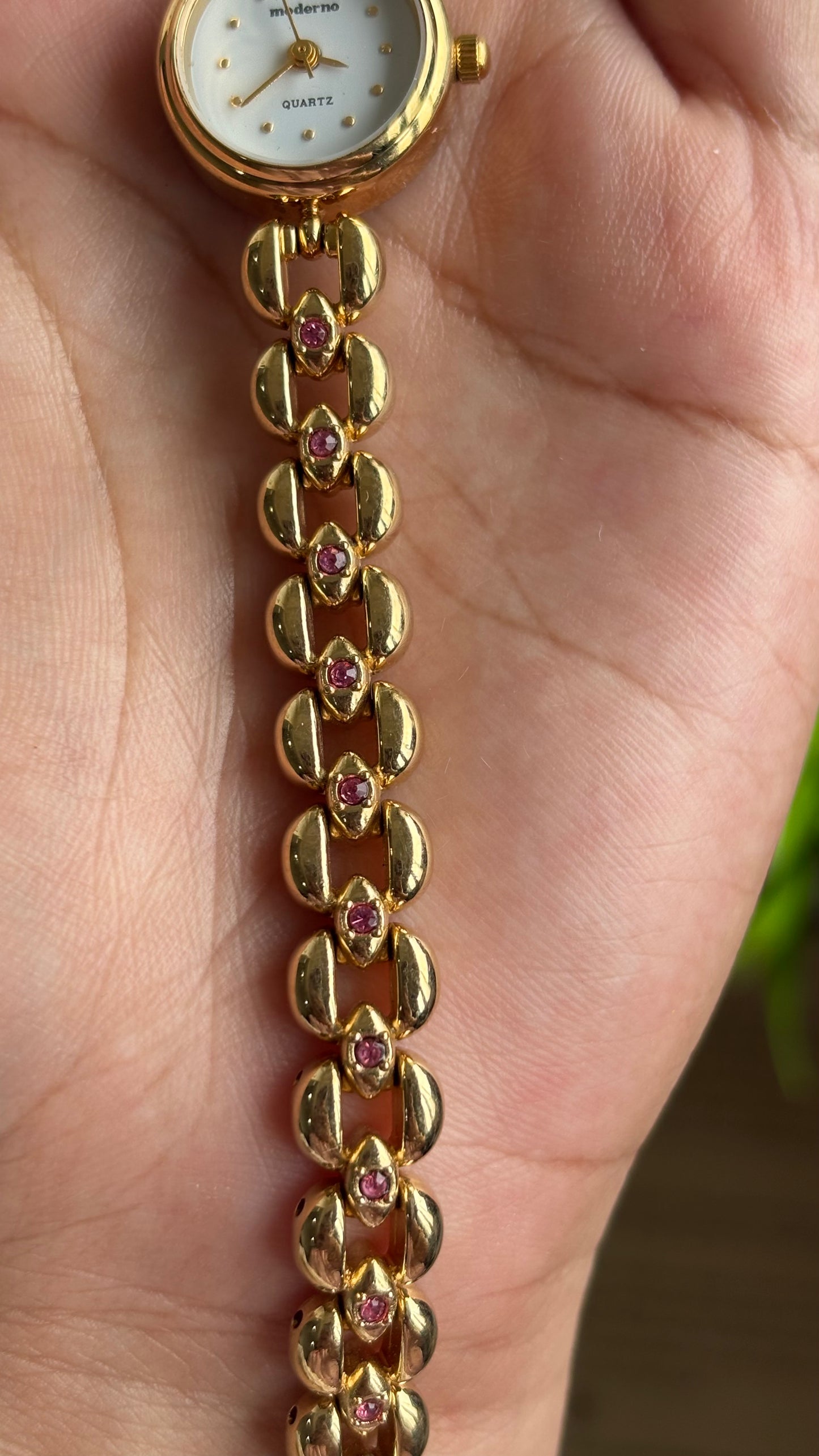 Extremely Rare Vintage Moderno Watch in Gold Tone with 20 Genuine Rubies