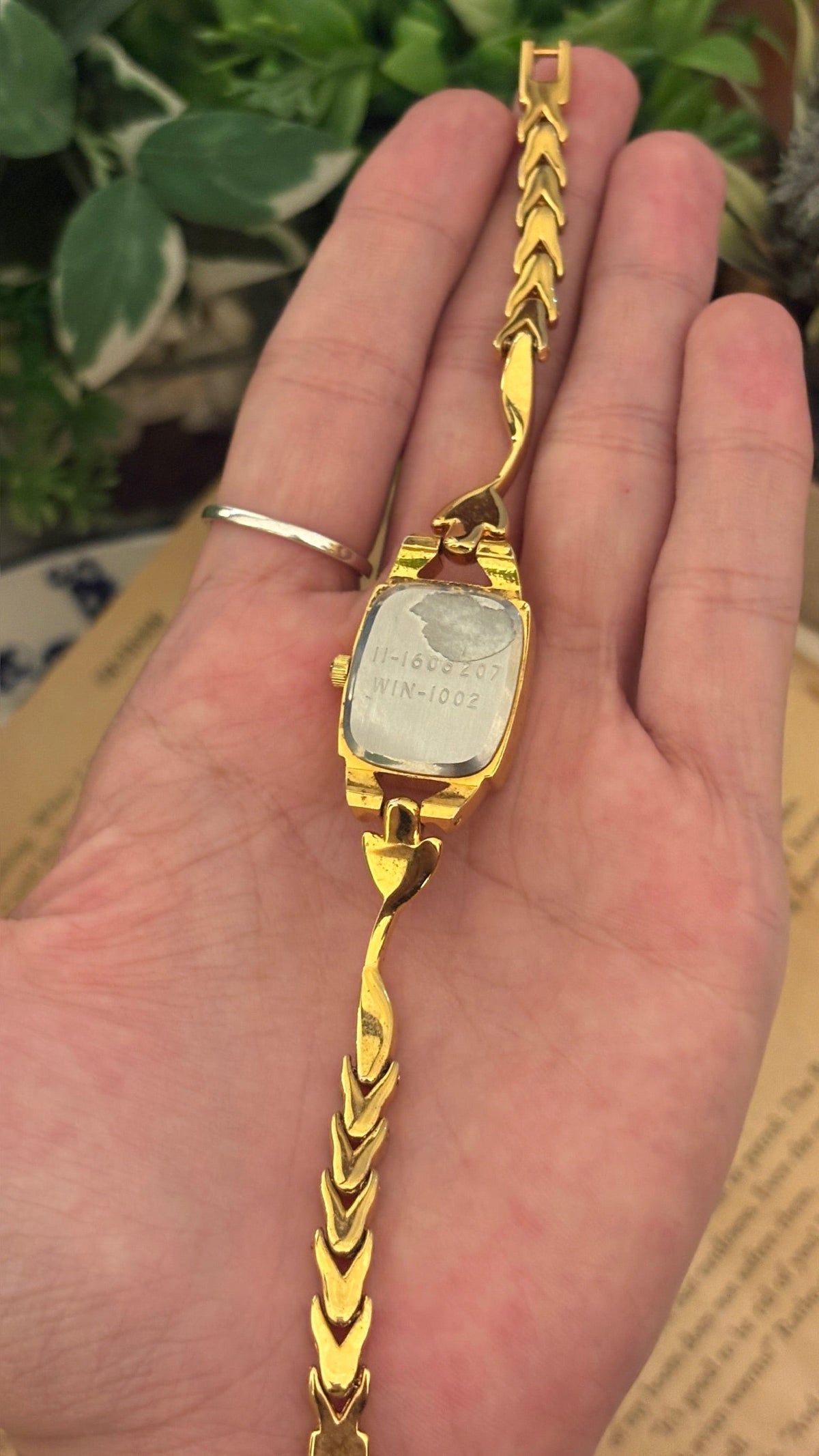 Rare Vintage Faye Flower Motif Semi Bangle Watch in Gold Tone Quartz