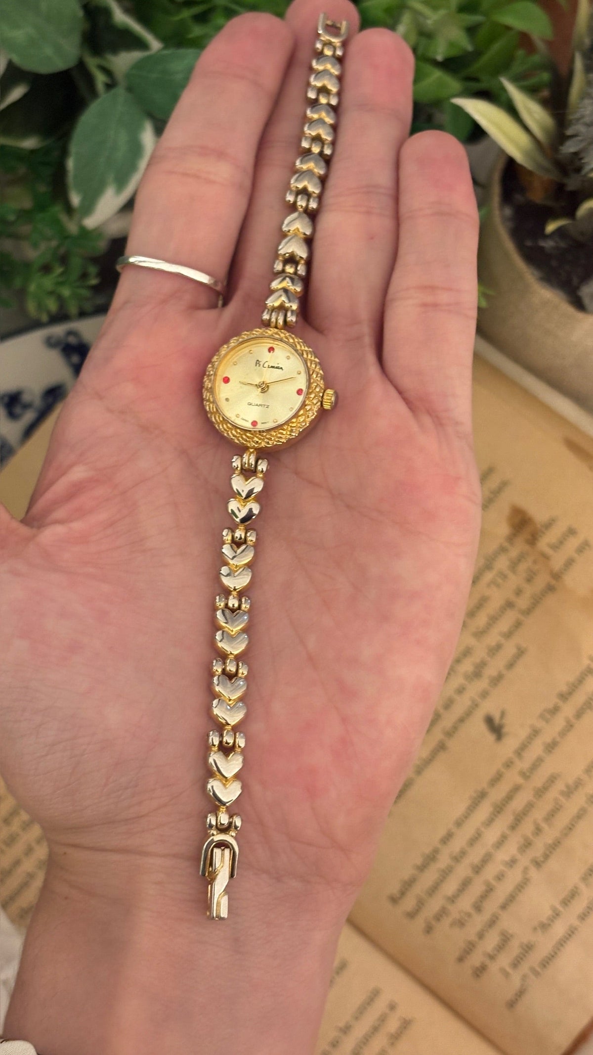 Rare Vintage Pi Camian Heart Link Watch in Gold Tone Quartz