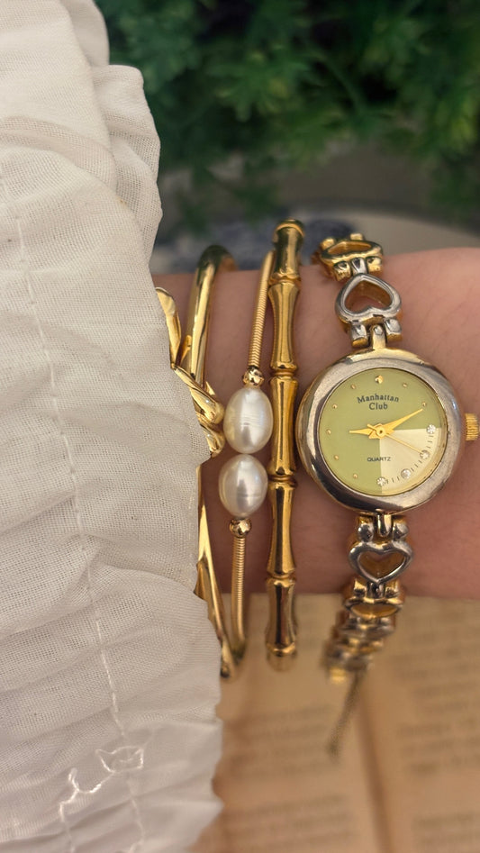 Vintage Manhattan Club Heart Link Watch in Two-Tone Quartz
