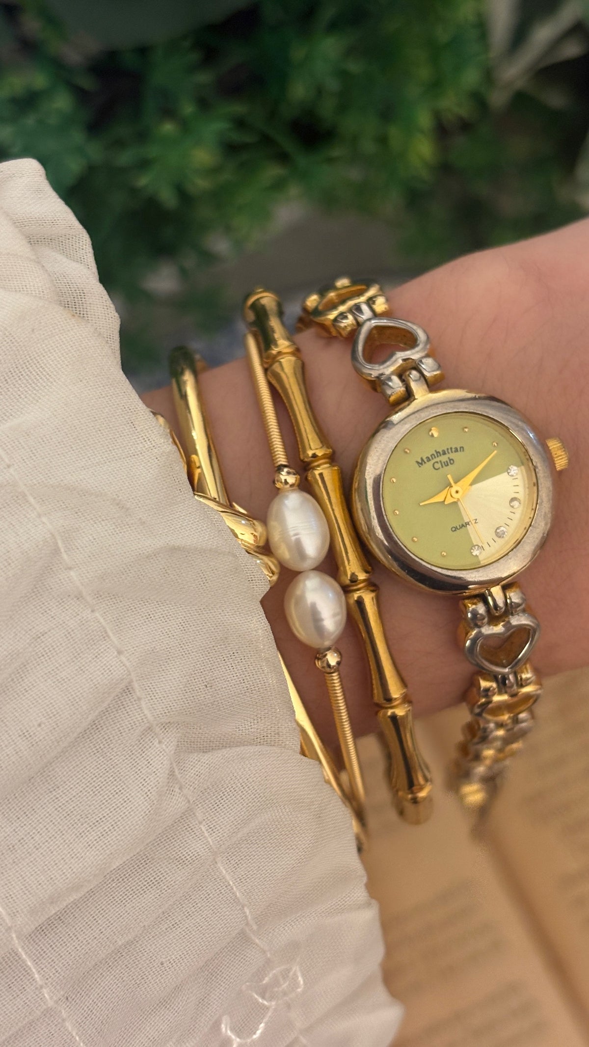 Vintage Manhattan Club Heart Link Watch in Two-Tone Quartz