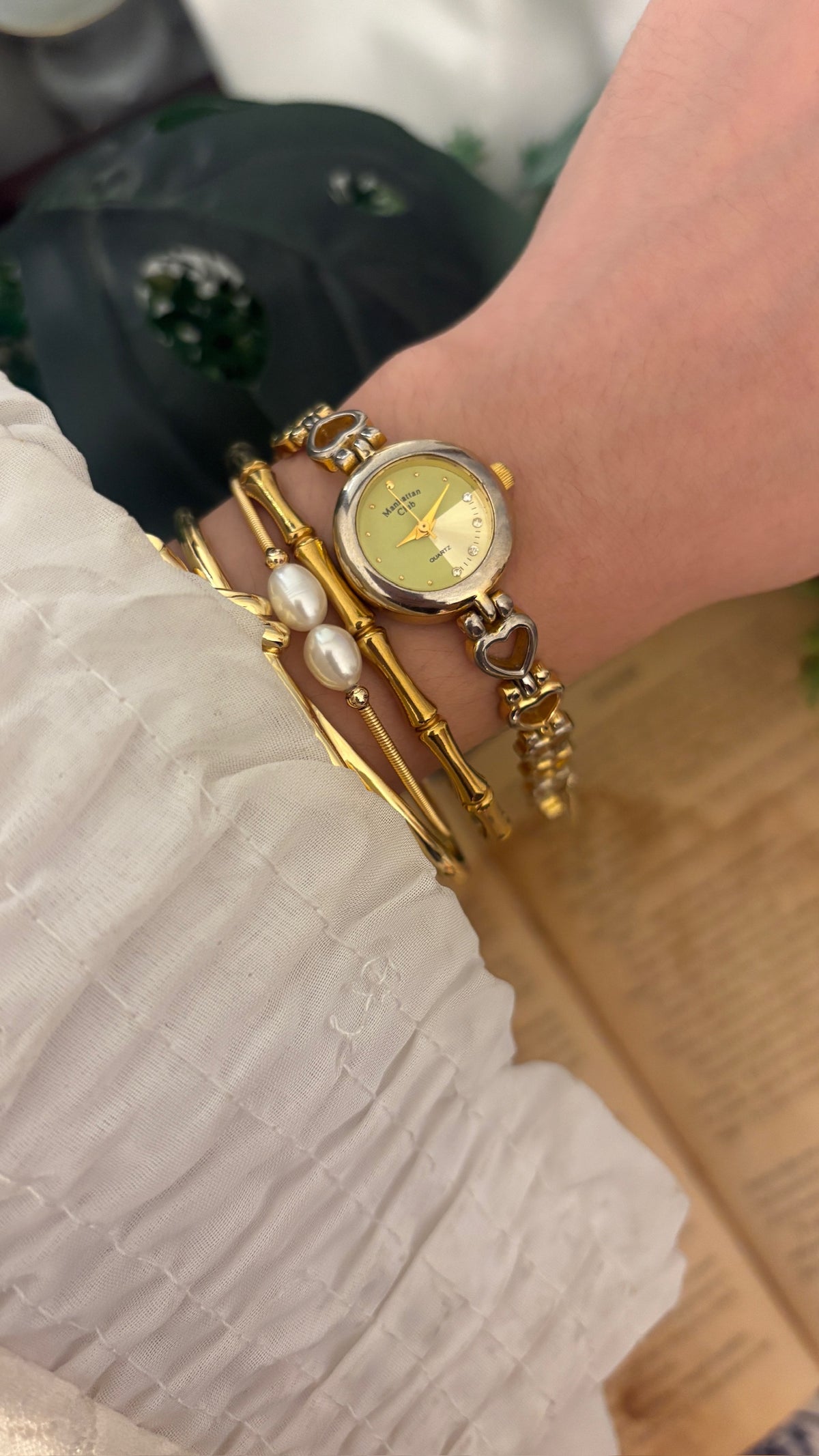 Vintage Manhattan Club Heart Link Watch in Two-Tone Quartz