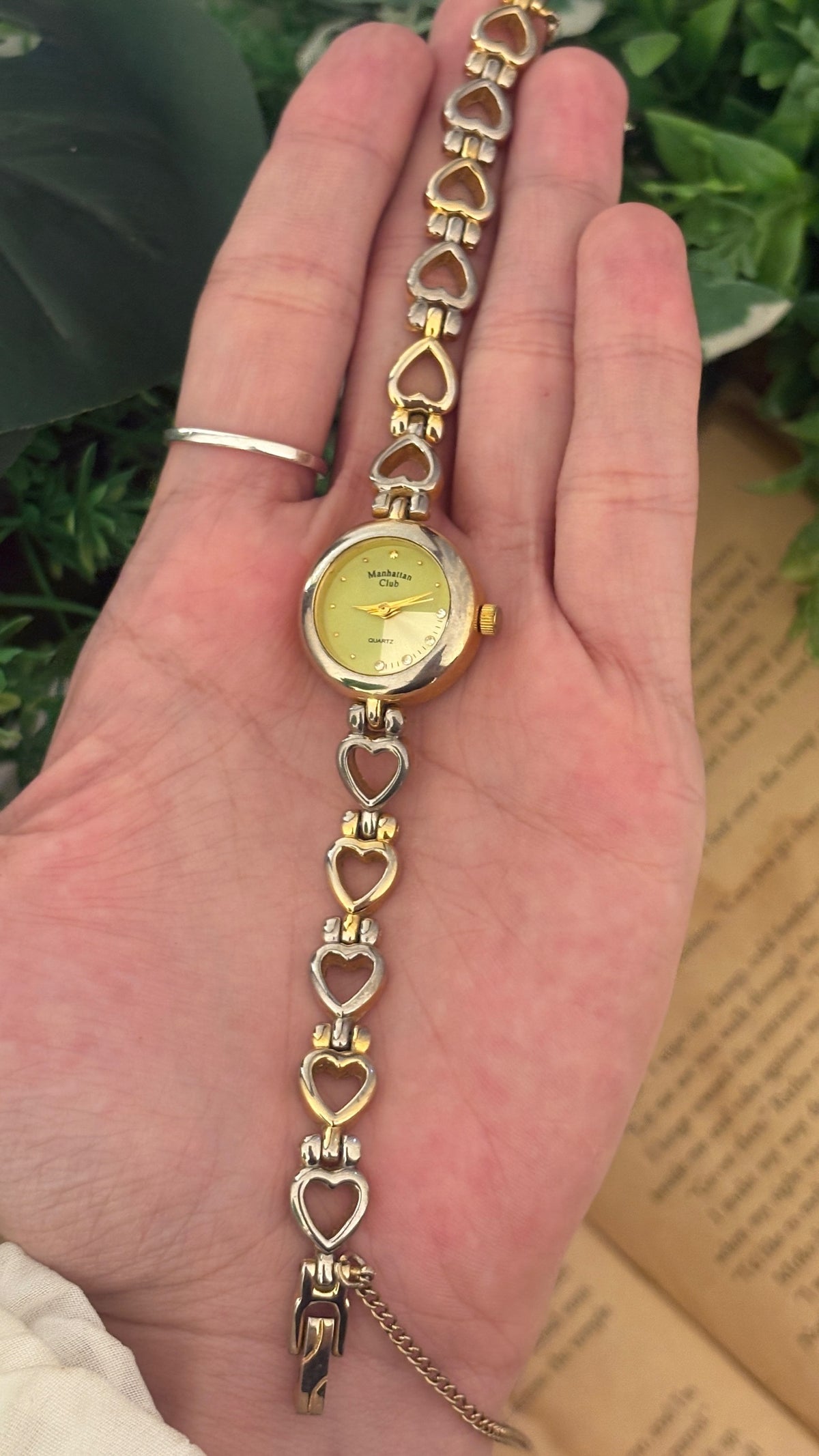 Vintage Manhattan Club Heart Link Watch in Two-Tone Quartz