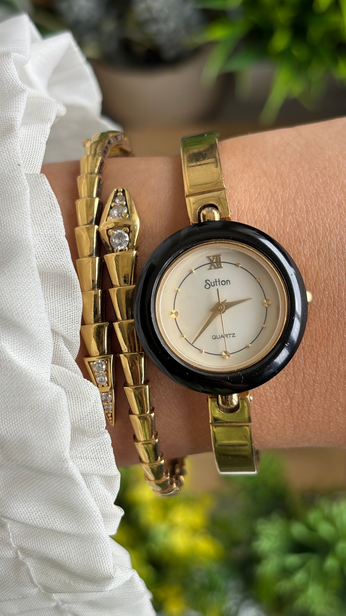 Vintage Sutton Interchangeable Bezel Set Watch in Gold Tone