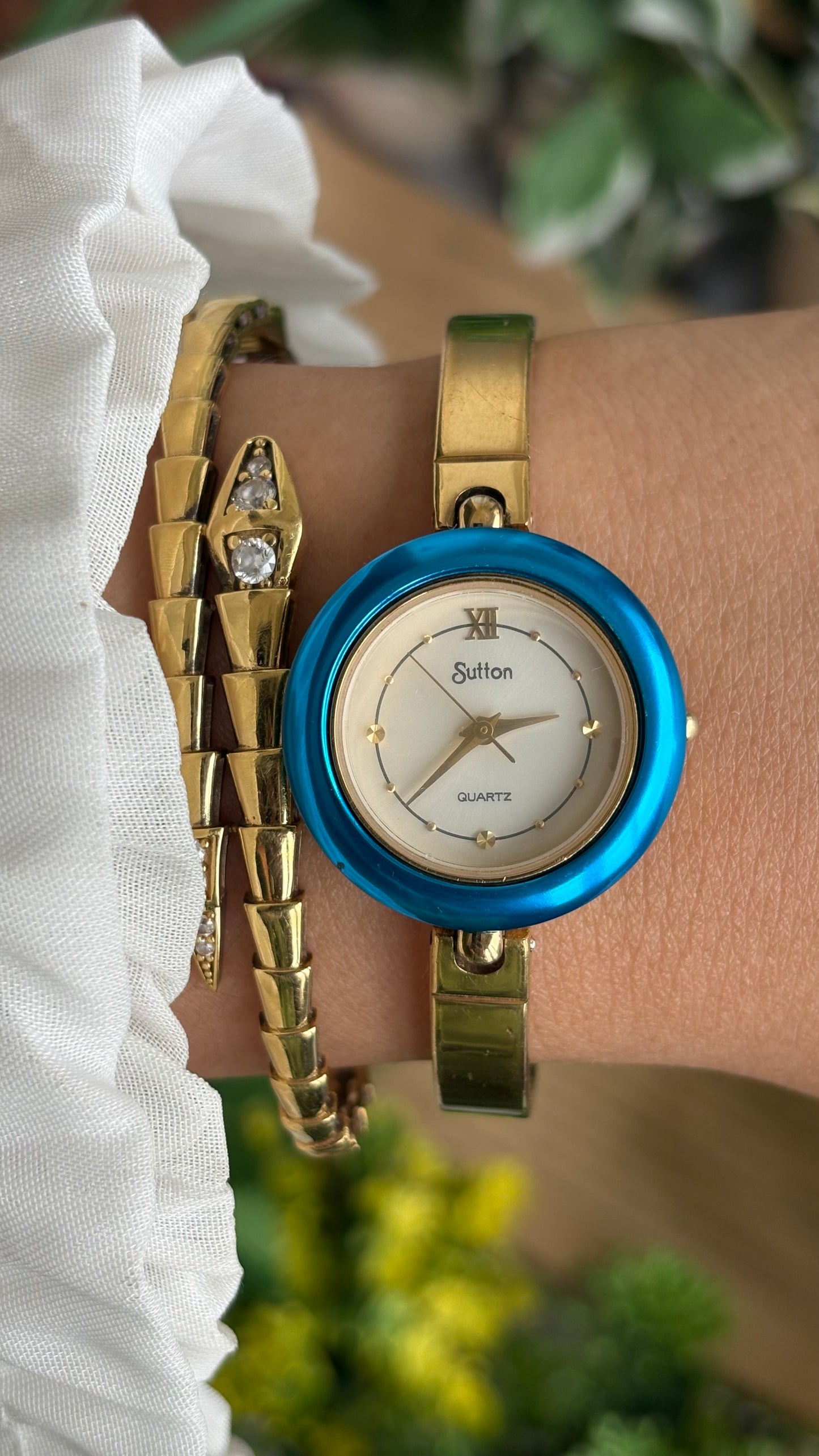 Vintage Sutton Interchangeable Bezel Set Watch in Gold Tone