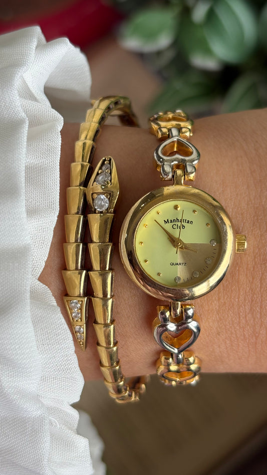 Vintage Manhattan Club Watch in Two-Tone Heart Chain Straps