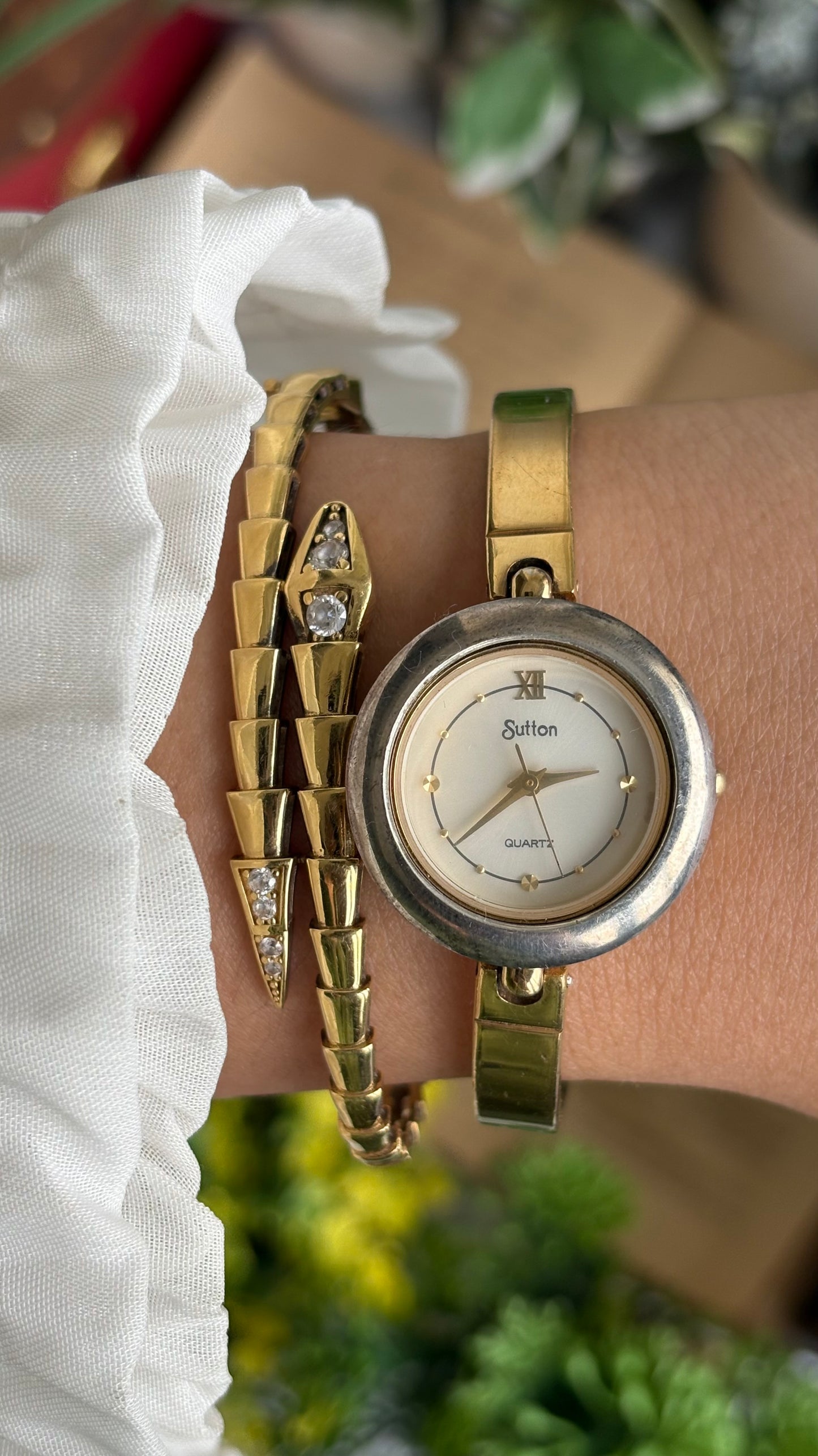 Vintage Sutton Interchangeable Bezel Set Watch in Gold Tone
