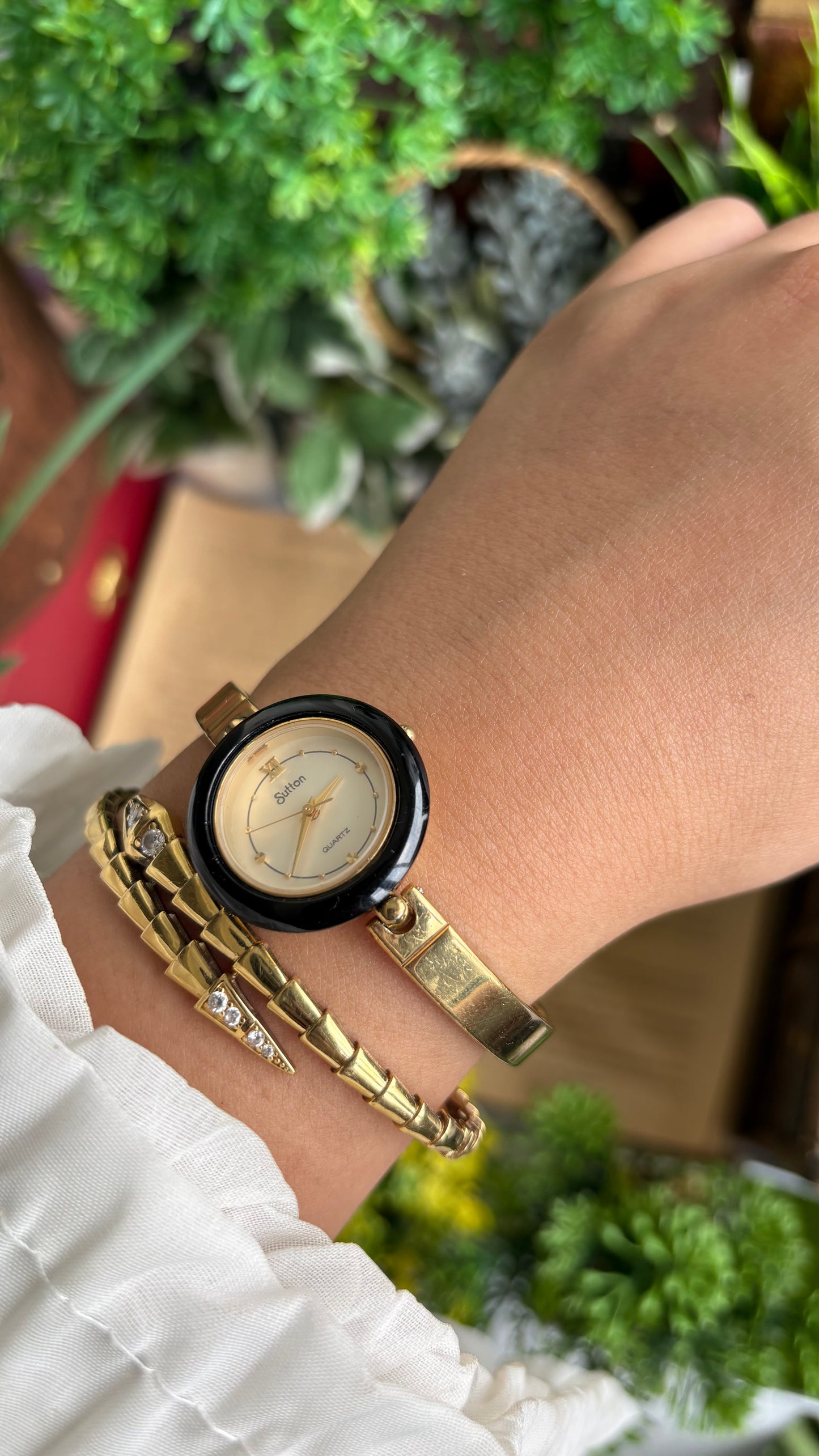 Vintage Sutton Interchangeable Bezel Set Watch in Gold Tone