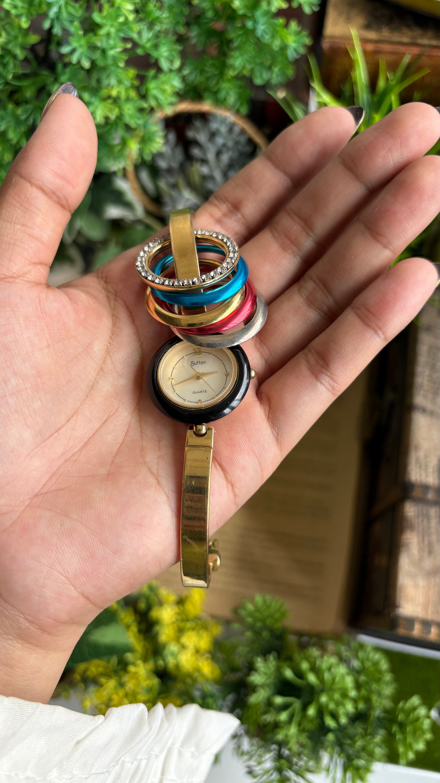 Vintage Sutton Interchangeable Bezel Set Watch in Gold Tone