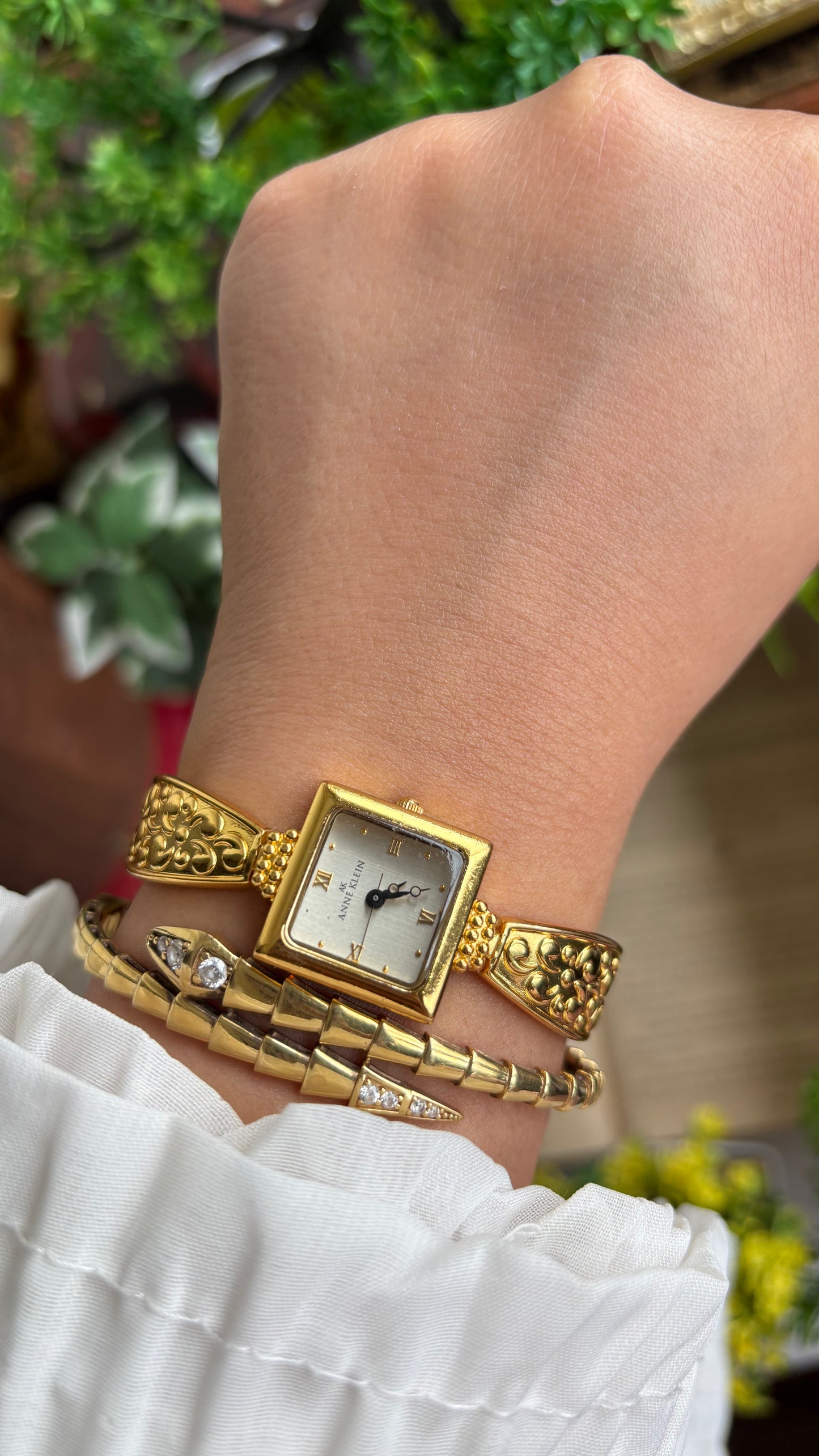 Extremely Rare Vintage Anne Klein Art Deco Watch in Gold Tone