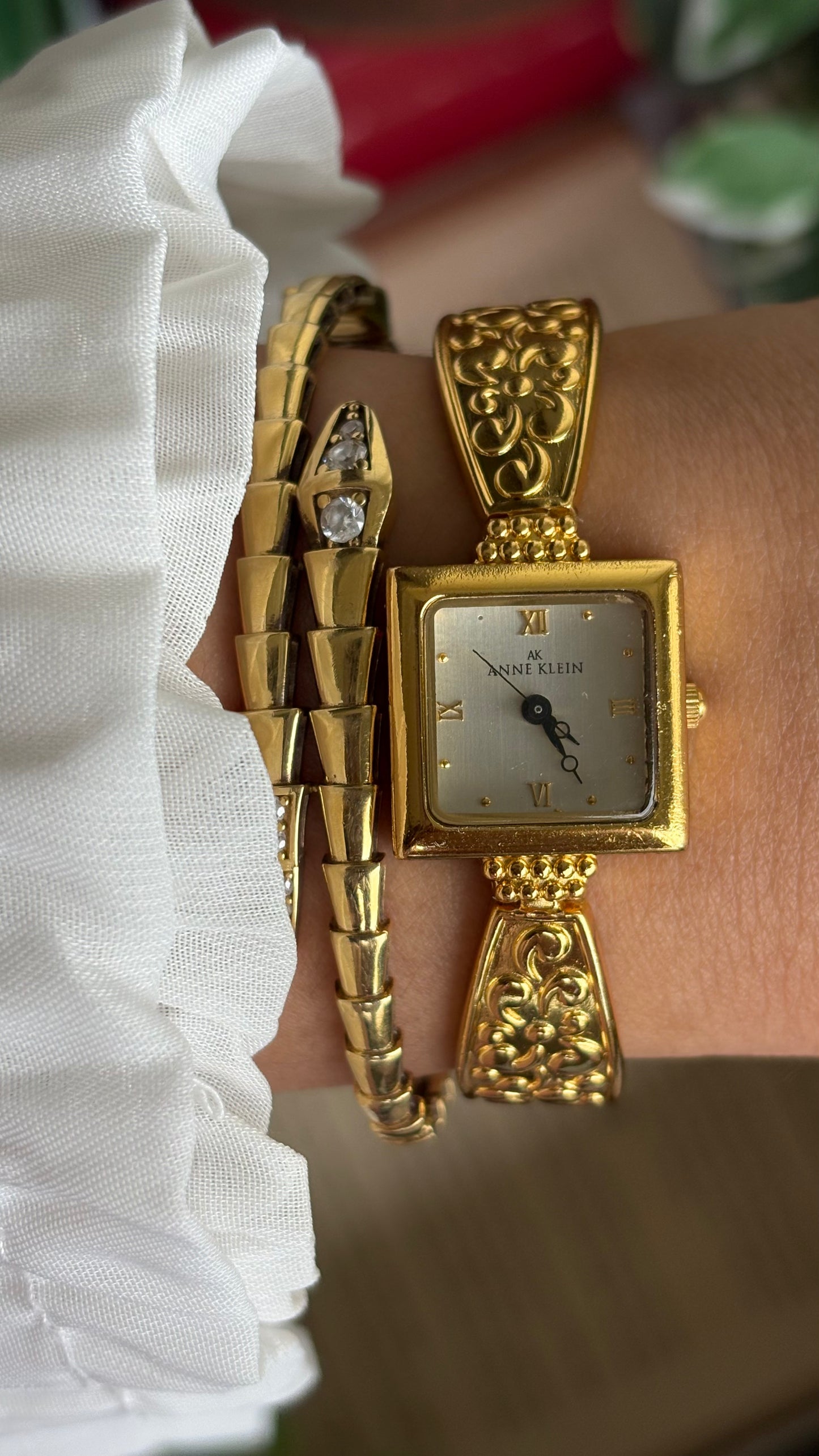 Extremely Rare Vintage Anne Klein Art Deco Watch in Gold Tone