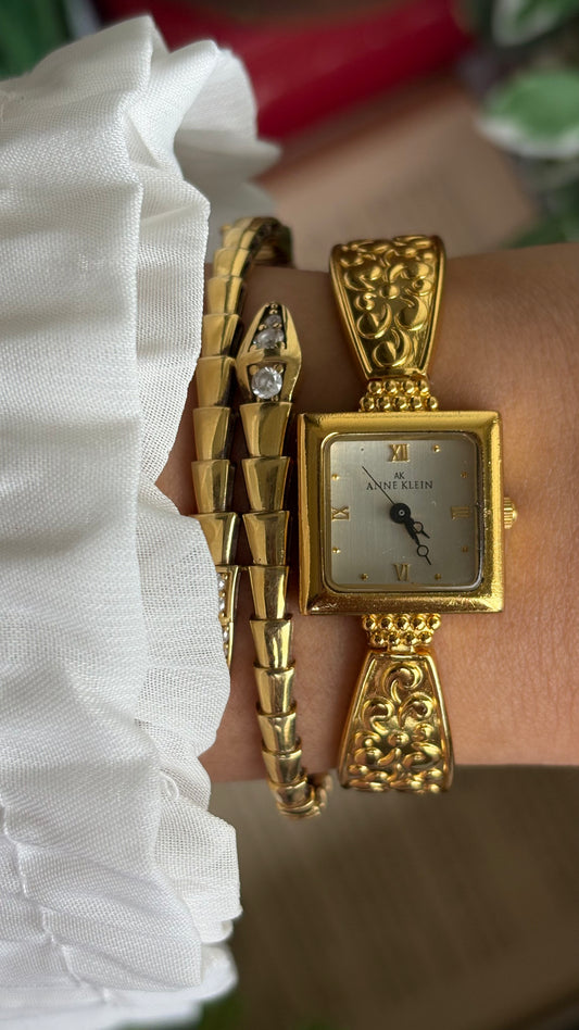 Extremely Rare Vintage Anne Klein Art Deco Watch in Gold Tone