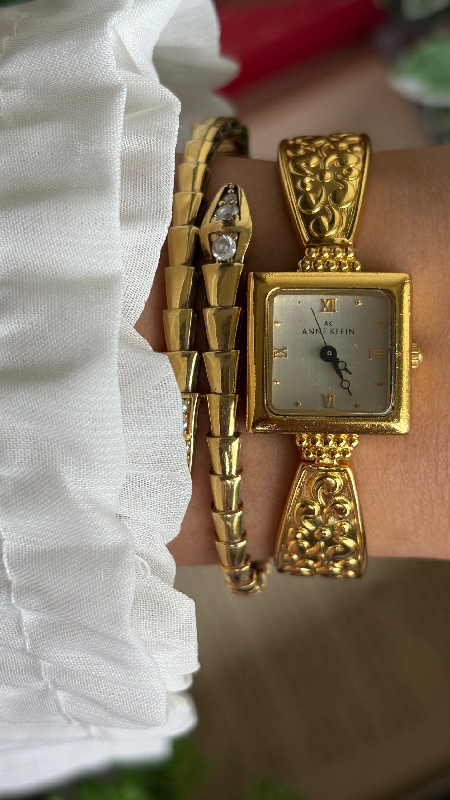Extremely Rare Vintage Anne Klein Art Deco Watch in Gold Tone