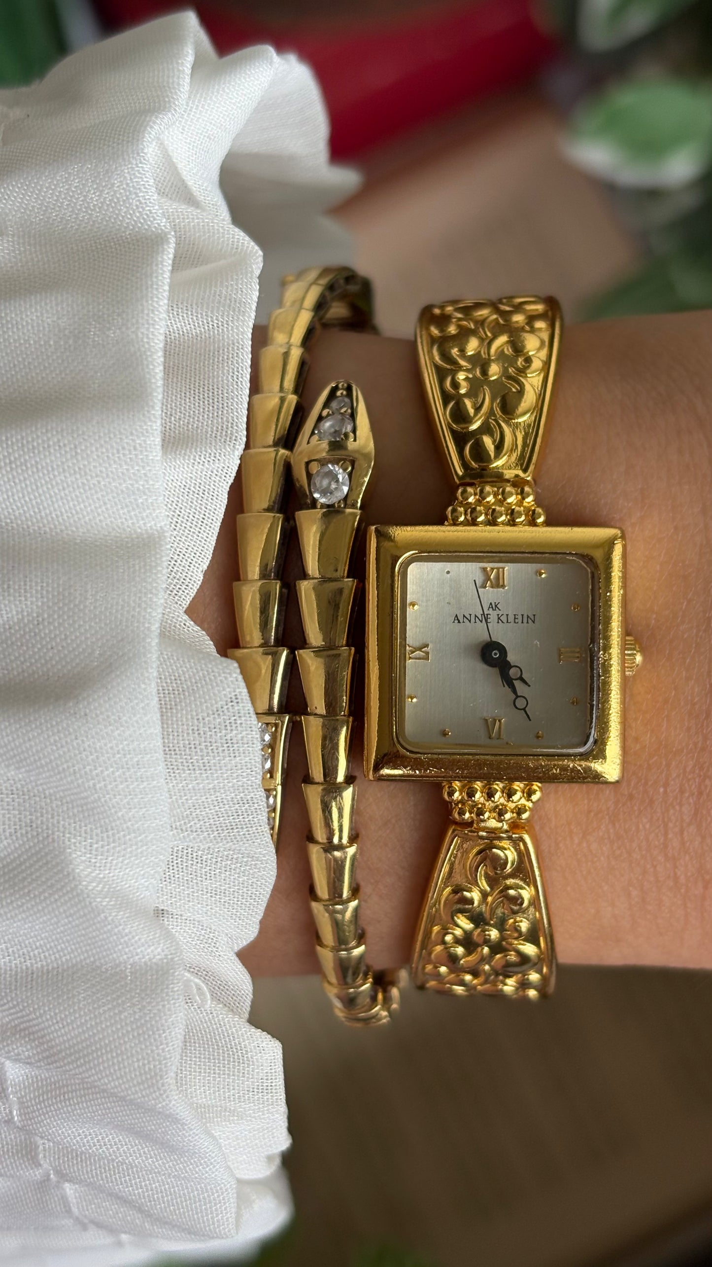 Extremely Rare Vintage Anne Klein Art Deco Watch in Gold Tone