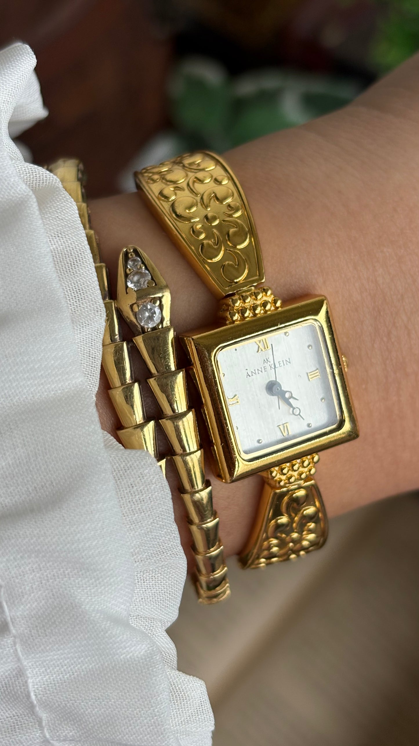 Extremely Rare Vintage Anne Klein Art Deco Watch in Gold Tone